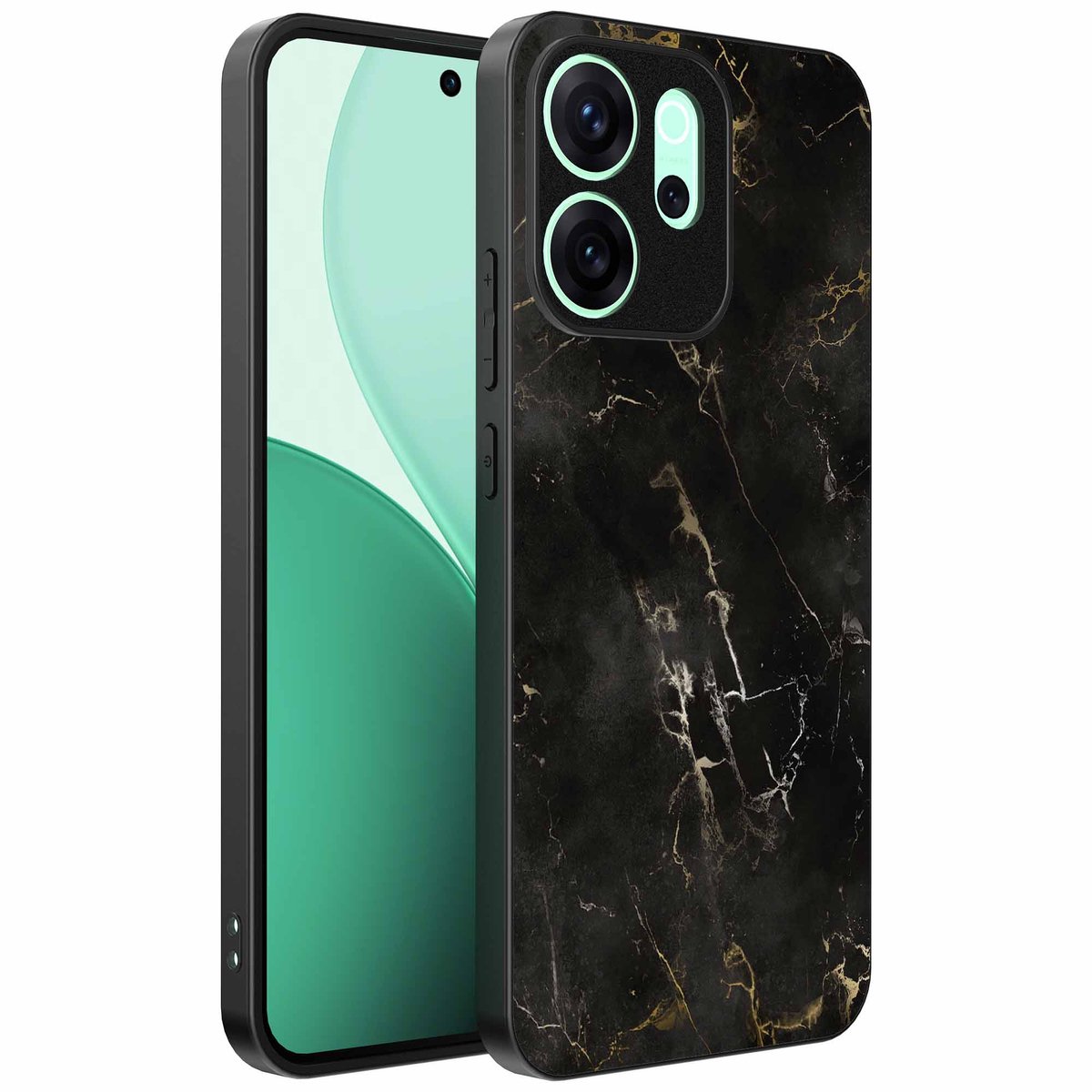 Geschikt voor Oppo Reno 15 Pro Telefoonhoesje met marmer opdruk - TPU backcover case black marble design - Zwart - Smartphonica geschikt voor Oppo Reno 15 Pro