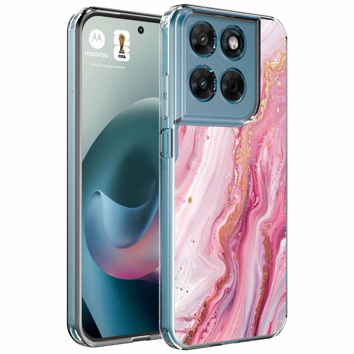 Smartphonica Geschikt voor Motorola Moto G77 Telefoonhoesje met Roze Goud Marmer opdruk - Draadloos op te laden - Shockproof Siliconen TPU Strong Case - Sterk Schokbestendig Telefoonhoesje geschikt voor Motorola Moto G77