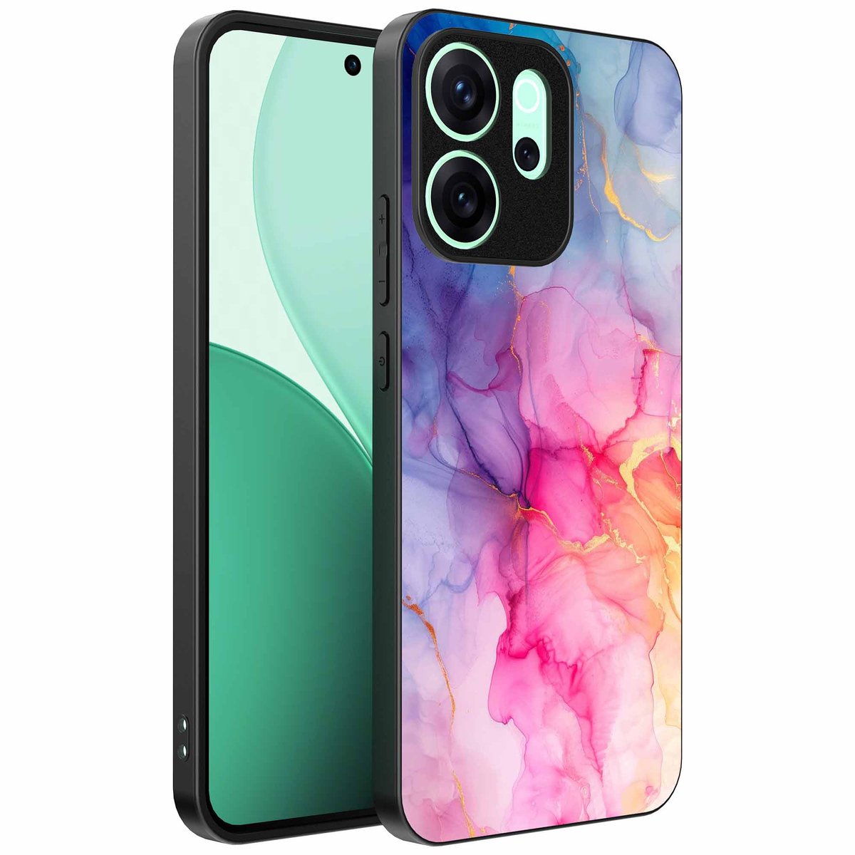 Geschikt voor Oppo Reno 15 Pro Telefoonhoesje met marmeropdruk - TPU backcover case marble design - Regenboog - Smartphonica geschikt voor Oppo Reno 15 Pro