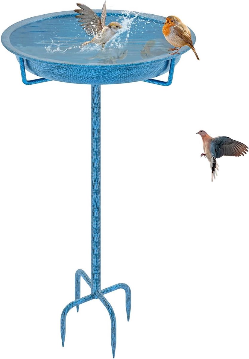 Vogelbad voor buiten - Vogelvoederbak - Tuindecoratie Vogels - Stevige 4-puntige basis - 92 cm hoog - Metaal