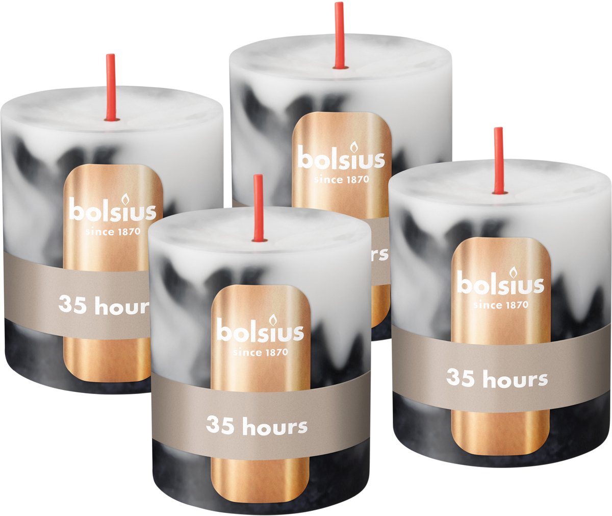 Bolsius Stompkaars - Marmer - Zwart - 4 stuks - 8 cm - 35 Branduren