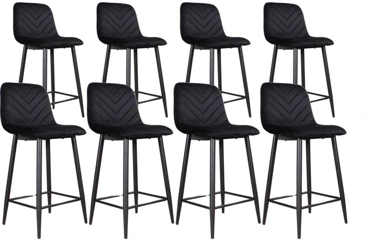 DS4U® - Gaby barkruk 65 cm - Set van 8 - Zwart - Velvet