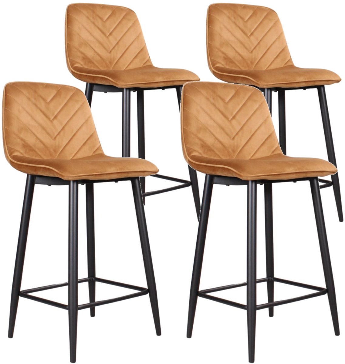 DS4U® - Gaby barkruk 65 cm - Set van 4 - Goud - Velvet