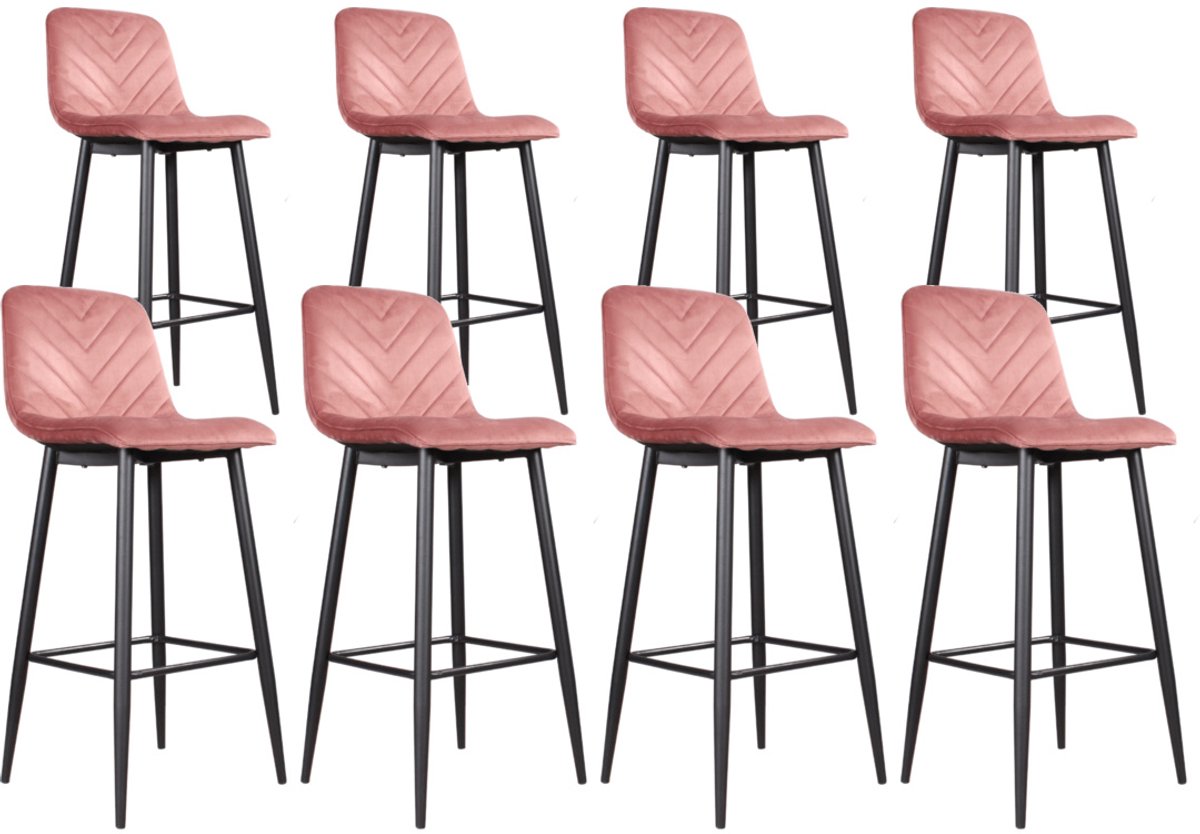 DS4U® - Gaby barkruk 75 cm - Set van 8 - Roze - Velvet