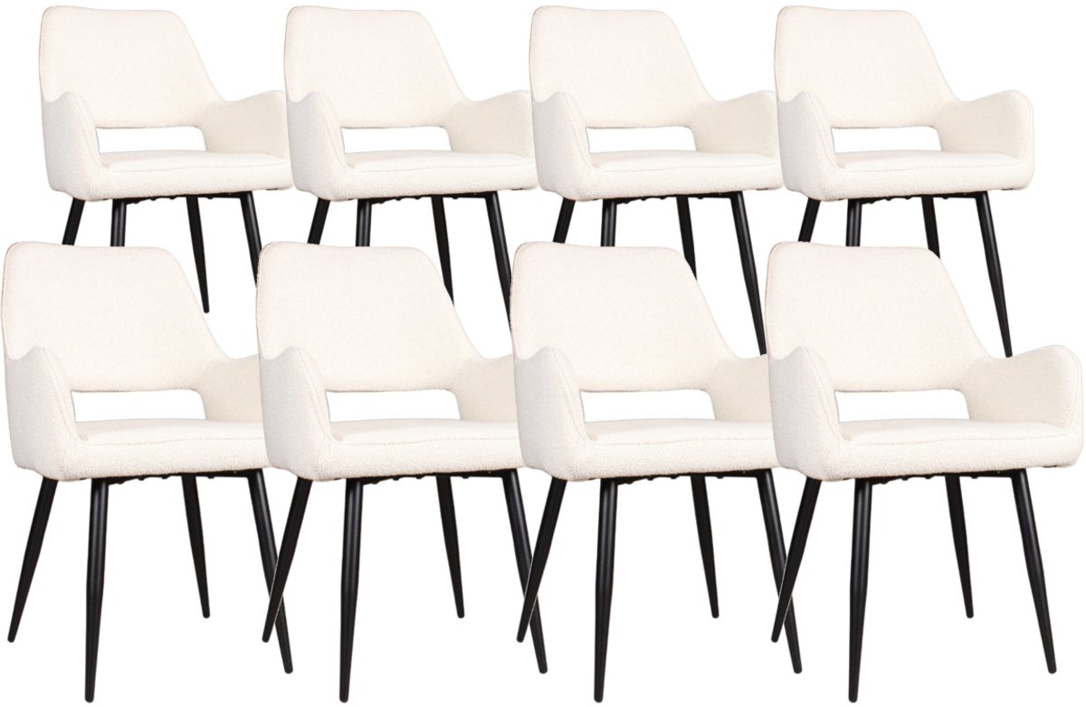 DS4U® - Lenon armstoel - Set van 8 - Ivoor - Boucle
