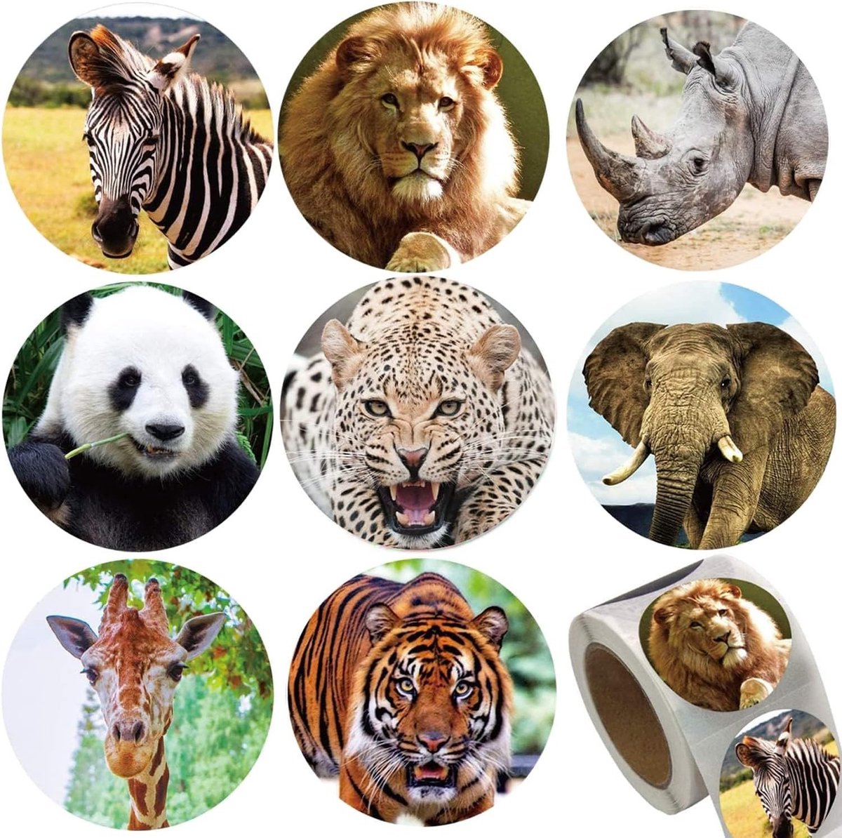 Ronde Dieren Stickers voor Kinderen, 500 Stuks, Cartoons, Kleurige Dierenprints, Decoratieve Stickers