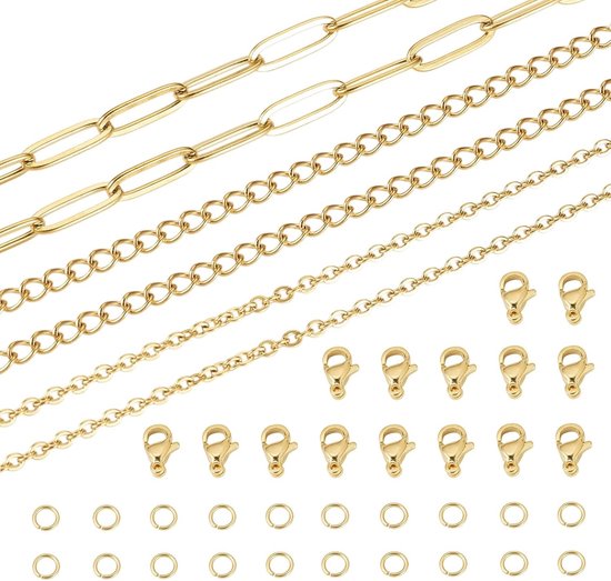 3 Reels Gouden RVS Paperclip Kettingen met Ovalen Schakel, Kralen en Sluitingen voor Sieraden Maken — afbeelding 5