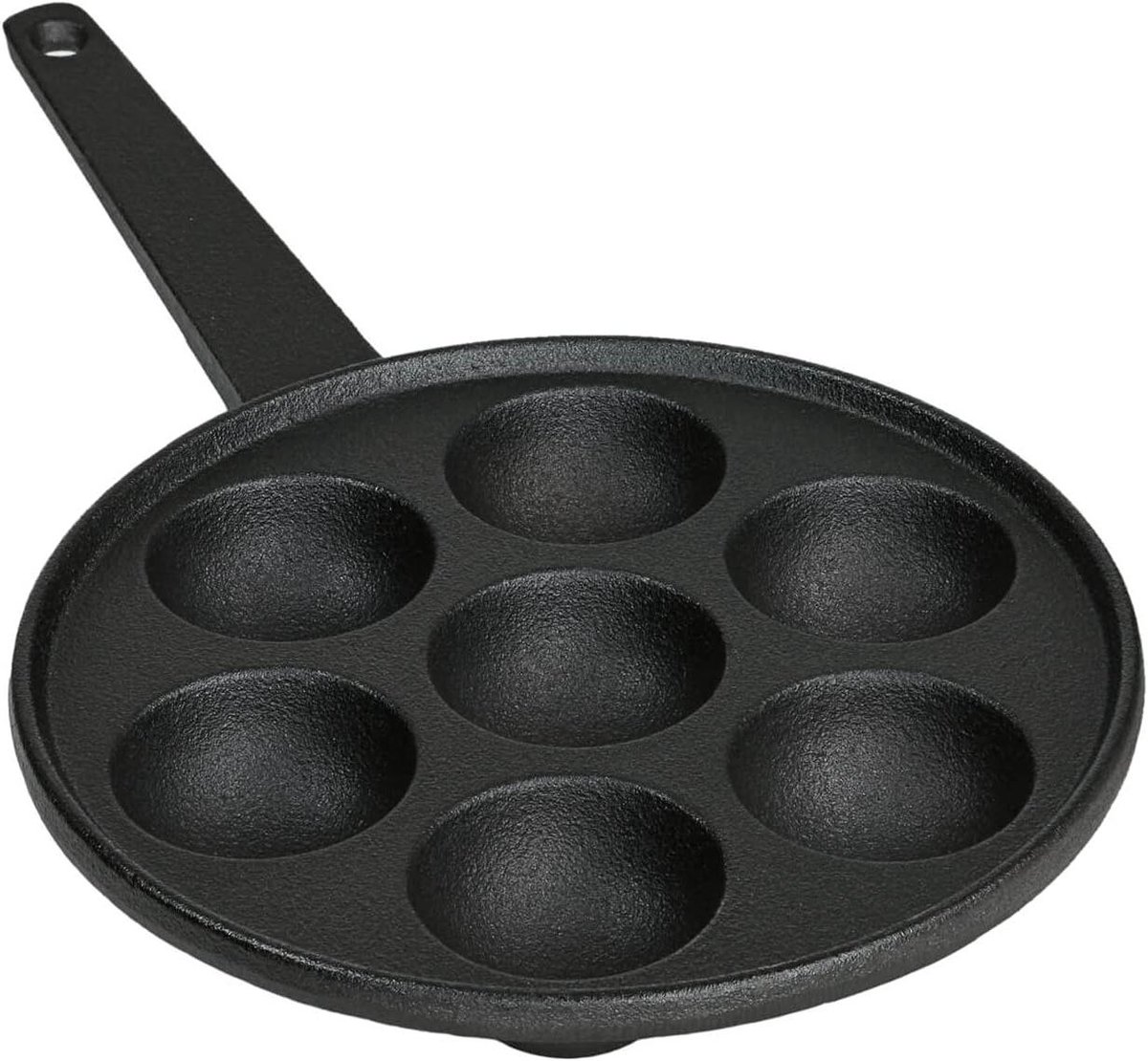 Poffertjespan - Mini pannenkoekjes pan - Kleine lekkernijen bakken - Gietijzer met anti-aanbaklaag - 7 holtes - Zwart