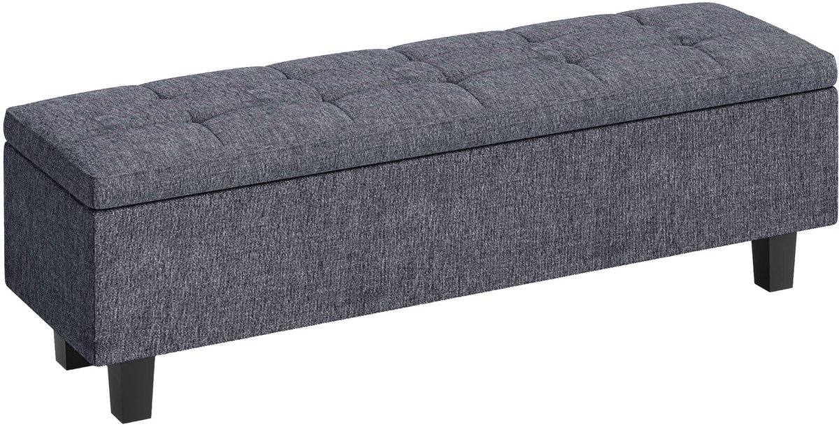 Donkergrijze Opbergbank 138 x 40 x 45 cm, Gestoffeerde Zitbank met Opbergruimte, Opbergbank voor Slaapkamer, Bankje voor Hal en Woonkamer, Bedbank met Klep, Zitkist met Houten Poten