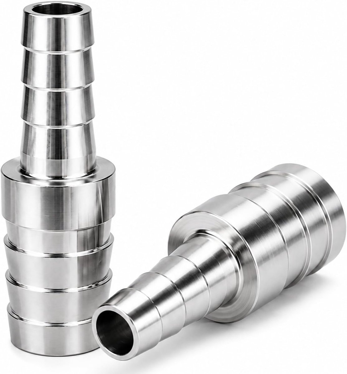 Slangkoppeling - 2 Stuks - 16 mm naar 12 mm - RVS 304 Verloop Slangpilaar & Slangverbinder met Weerhaken - Geschikt voor Waterslang, Luchtdruk, Brandstof, Vijver & Industrie - Zilverkleurig
