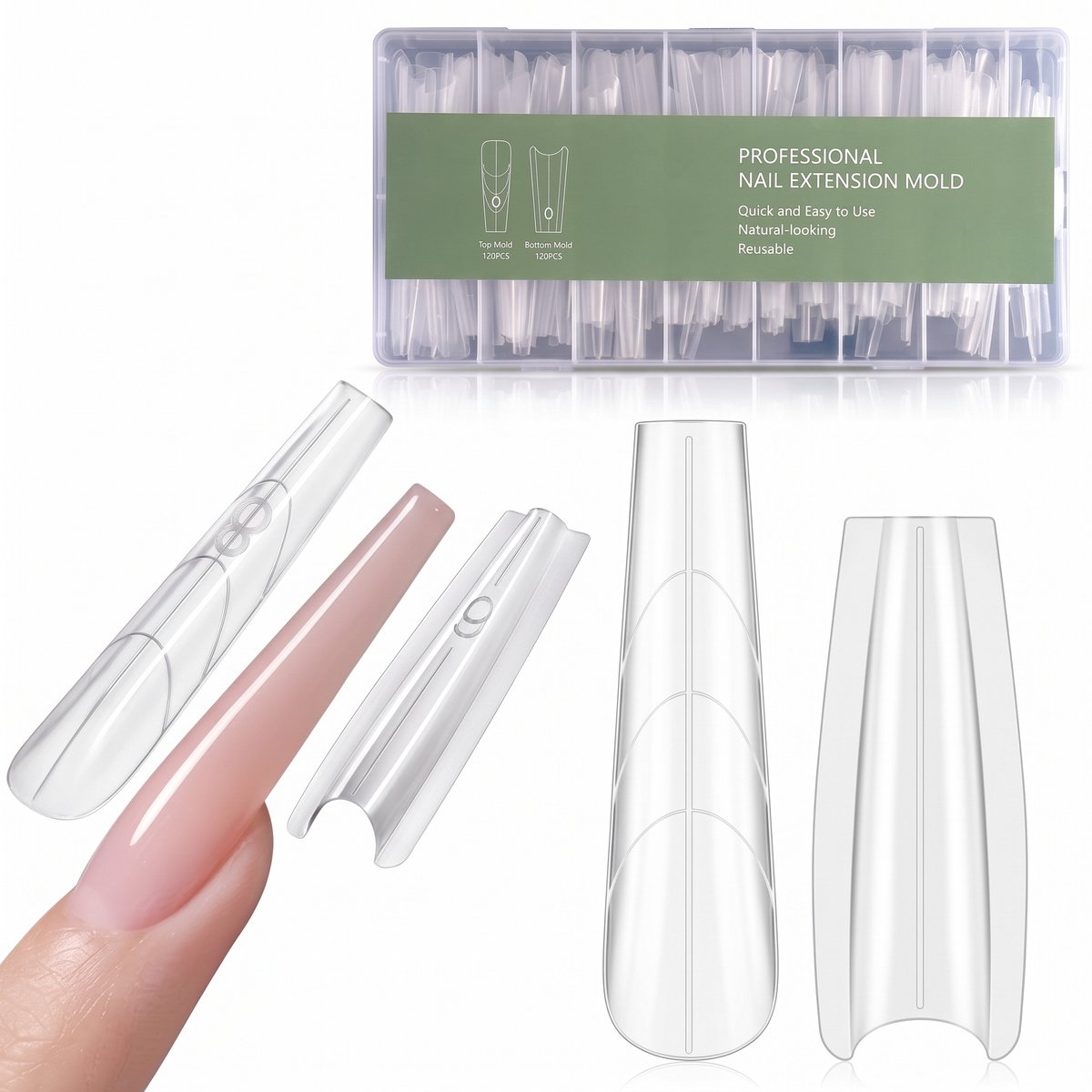 Namajunas - Nagelstickerset - Transparante nagelstickers - 240 nagelsjablonen - 15 maten - Geschikt voor gelnagels en kunstnagels - Nagelstickers - Lange amandelvorm - Geschikt voor nagelverlengingen, nagelsalons en thuisgebruik