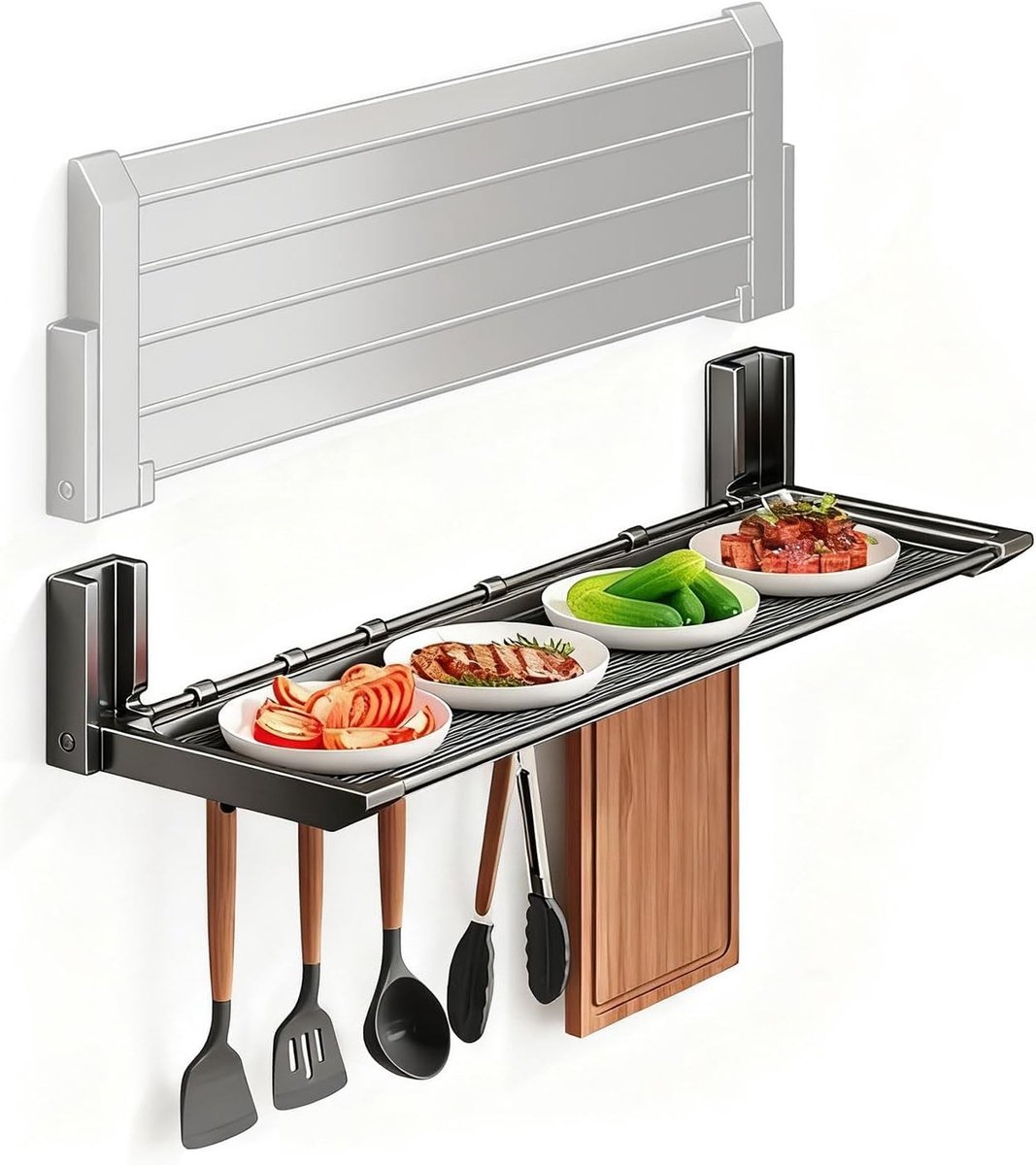 Vouwbare Plank zonder Boren, 56cm Drijvende Planken, 3kg Belastbaar, Ruimtebesparende Wandopslag voor Keuken, Badkamer en Caravan, Sterke Zelfklevende Rek voor Kruidenset en Decoratie