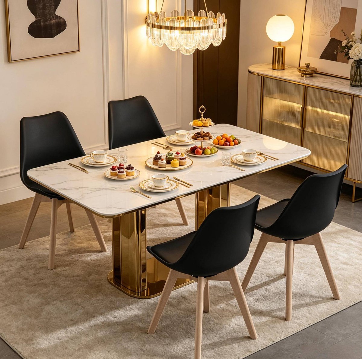 DESMIU Eetkamerstoel – Kuipstoel – 360° Draaibaar – Comfortabele Eetstoel Voor Eetkamer, Woonkamer En Kaptafel – Kunstleer – Zwart