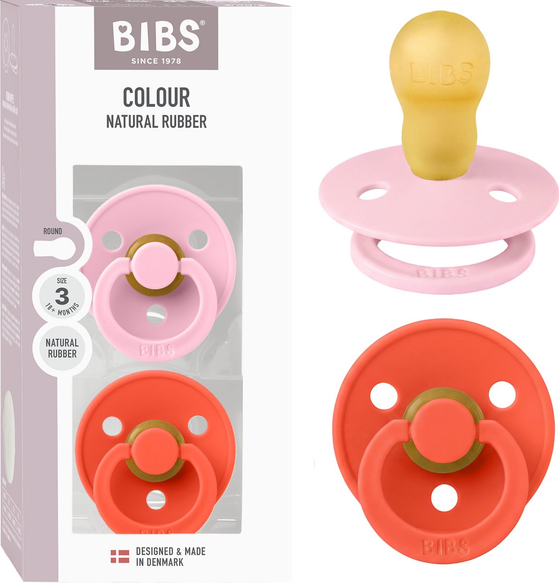 BIBS Colour Fopspeen - 18-48 mnd - 2-pack - Rond - Baby Pink/Tango