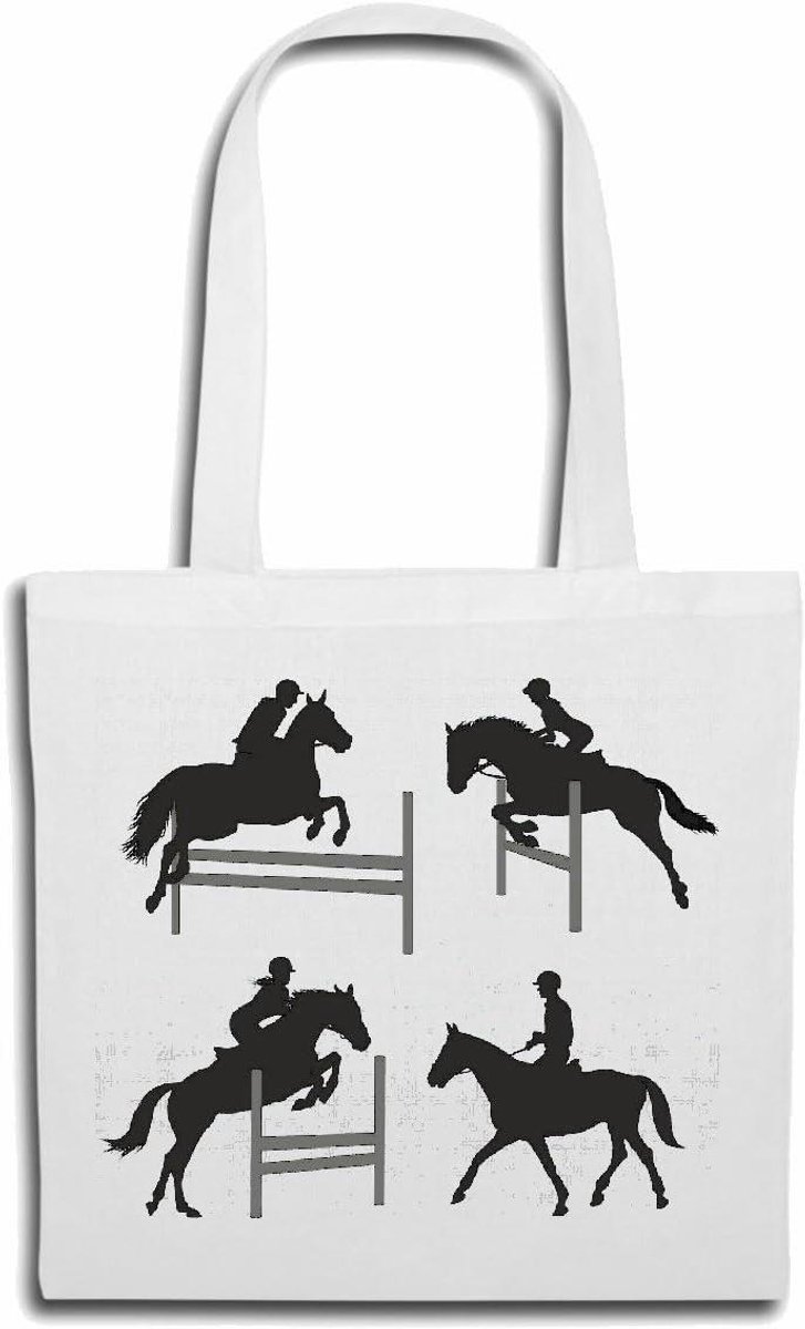 Schoudertas Paard - Boodschappentas Gymtas - Dagelijks Gebruik - 100% Katoen Materiaal - 40 x 40 cm - Wit