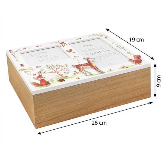 Cosy creations Bosvrienden Herinneringendoos 26 x 19 x 9 cm - Houten Memory Box voor Baby - Kraamcadeau & Babyshower Cadeau met Ruimte voor 2 Foto’s — afbeelding 2