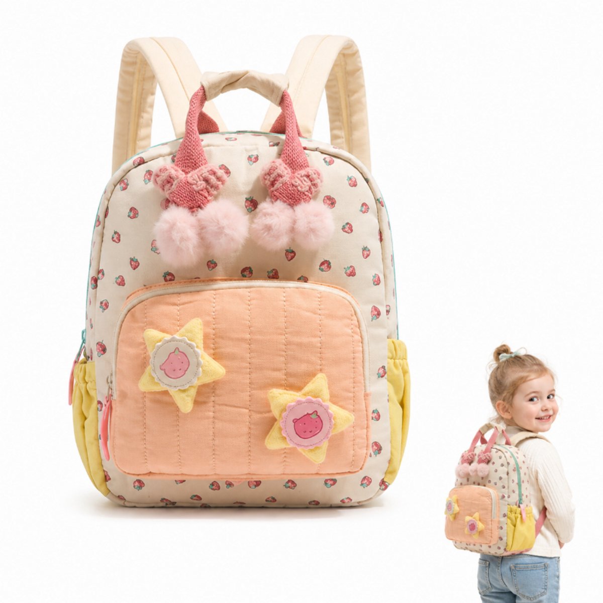 Kinderrugzak Meisjes - School tas - Aardbeienprint - Lichtgewicht - -Crèche Tas- Verjaardagscadeau - Roze - 27x19x8 cm