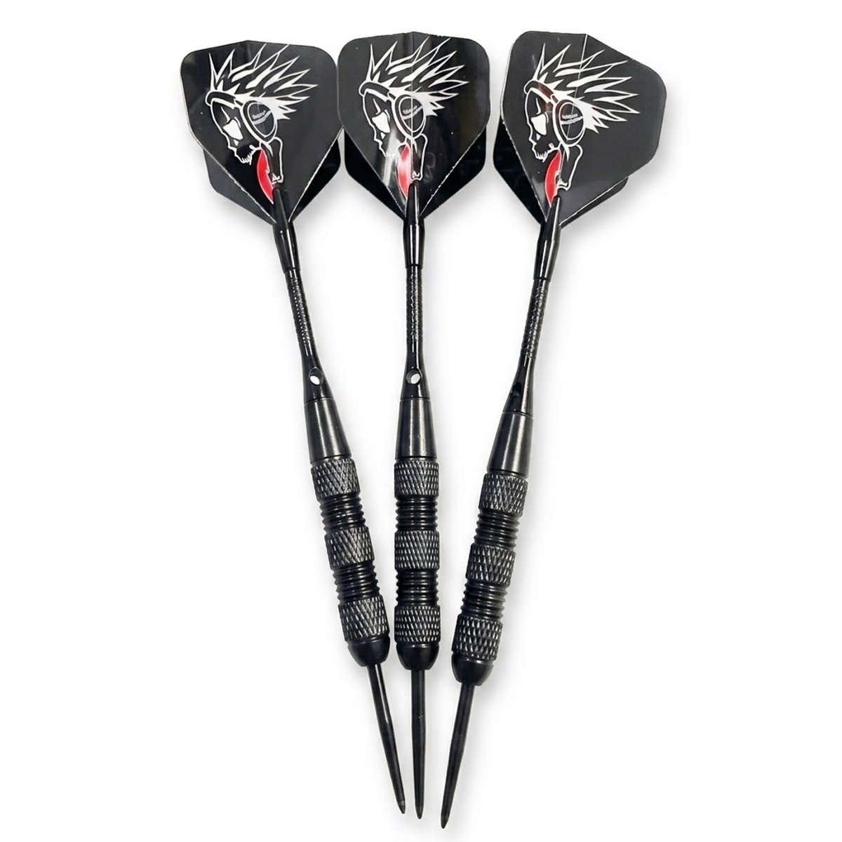 Zwart dartpijlen set 3 stuks dartpijlen heren dames soft tip darts met kunststof punt en geribbelde grip en zwarte flights met grafisch patroon