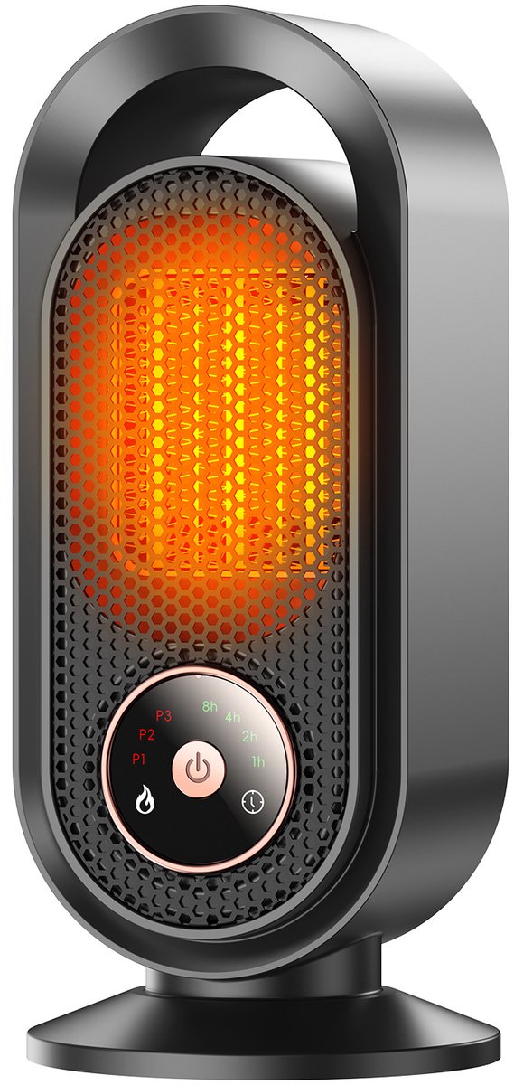 Laag stroomverbruik, elektrische radiator, PTC-keramische verwarming, touchscreen, kantel- en oververhittingsbeveiliging, voor binnen, badkamer, kantoor, thuis, slaapkamer - zwart