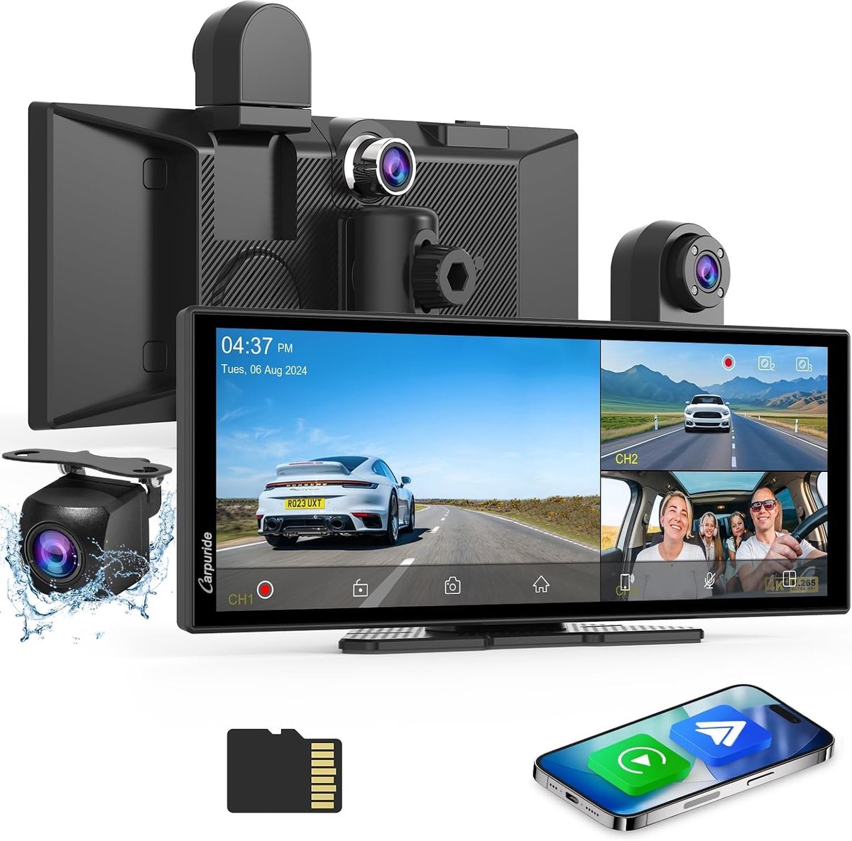 Carplay scherm 11.3 inch met 3-kanaals dashcam 4K touchscreen GPS Android Auto draadloos achtercamera nachtzicht 64GB