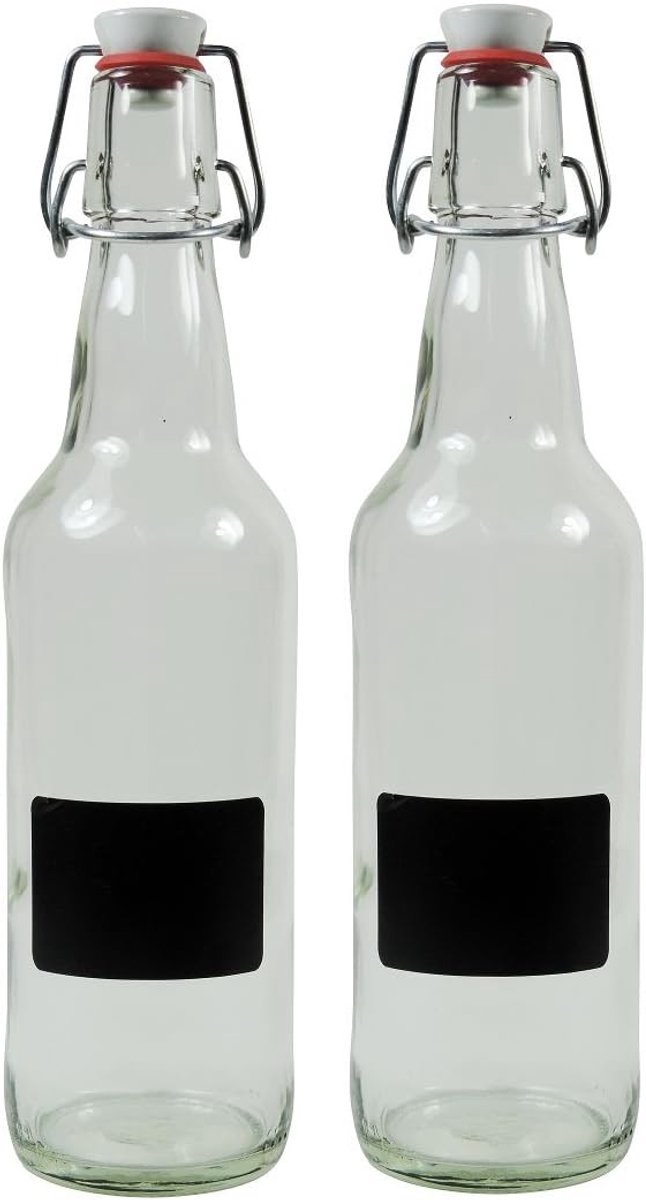 Glazen Fles - Transparant - 500 ml - Met Beugelsluiting van Porselein - Voor Zelf Vullen