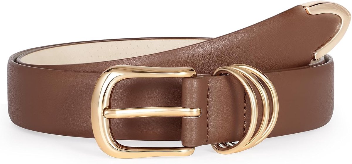 Leren damesriem met gouden gesp, modieuze leren tailleriem voor vrouwen, jeans, broeken, jurken