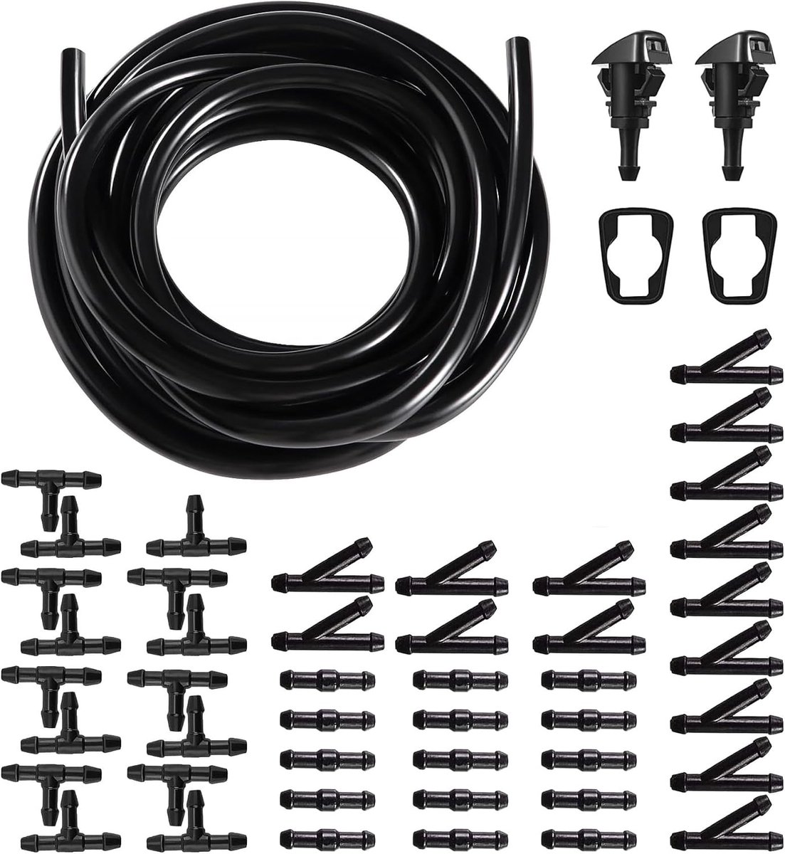 5 m ruitensproeislang, wisserwaterslang, reparatieset, autoslang, isolatieslang, universele ruitensproeierinstallatie, sla met 47 stuks slangverbinders, zwart