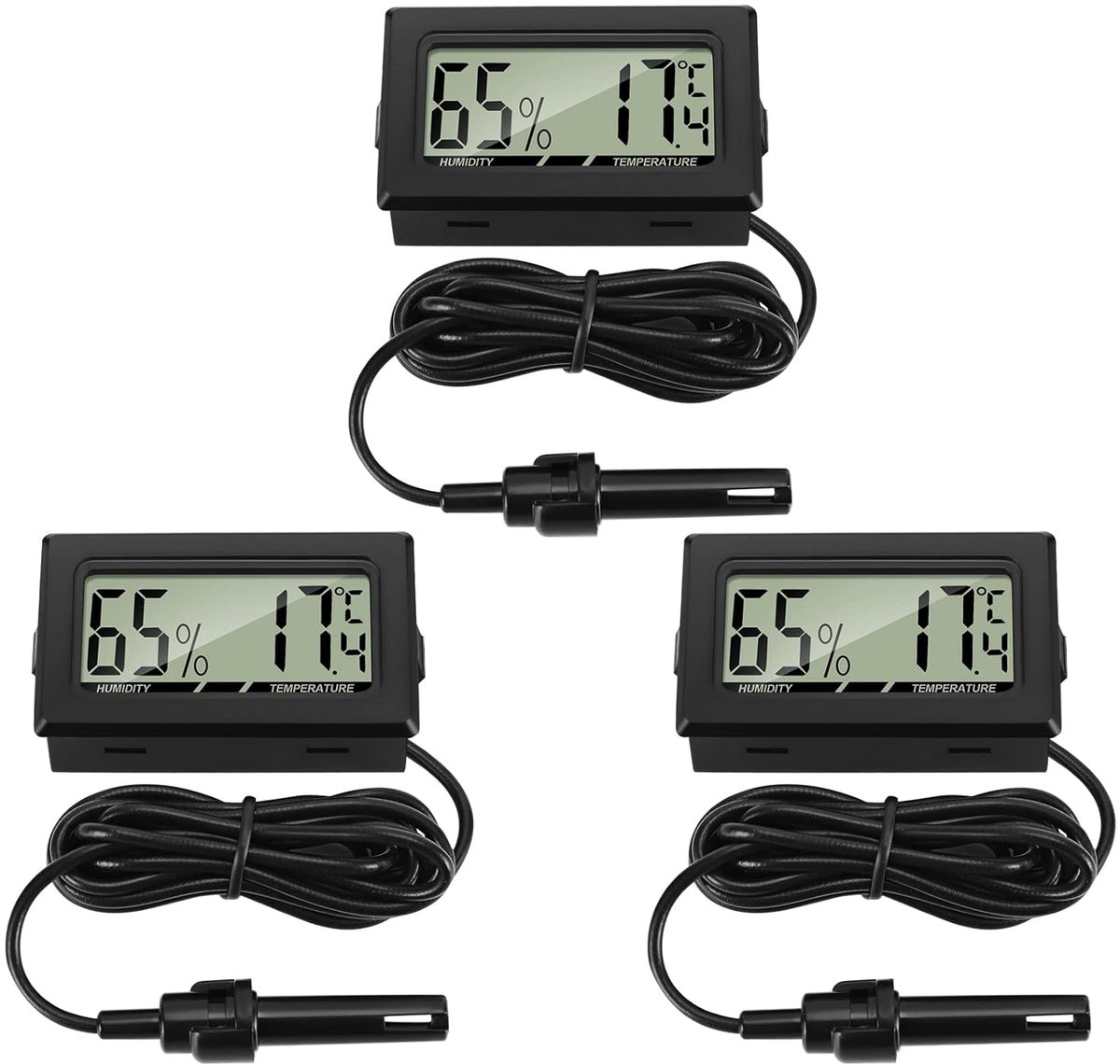 3 x mini LCD digitale thermometer hygrometer temperatuur luchtvochtigheid tester met externe sensor voor koelkast vriezer