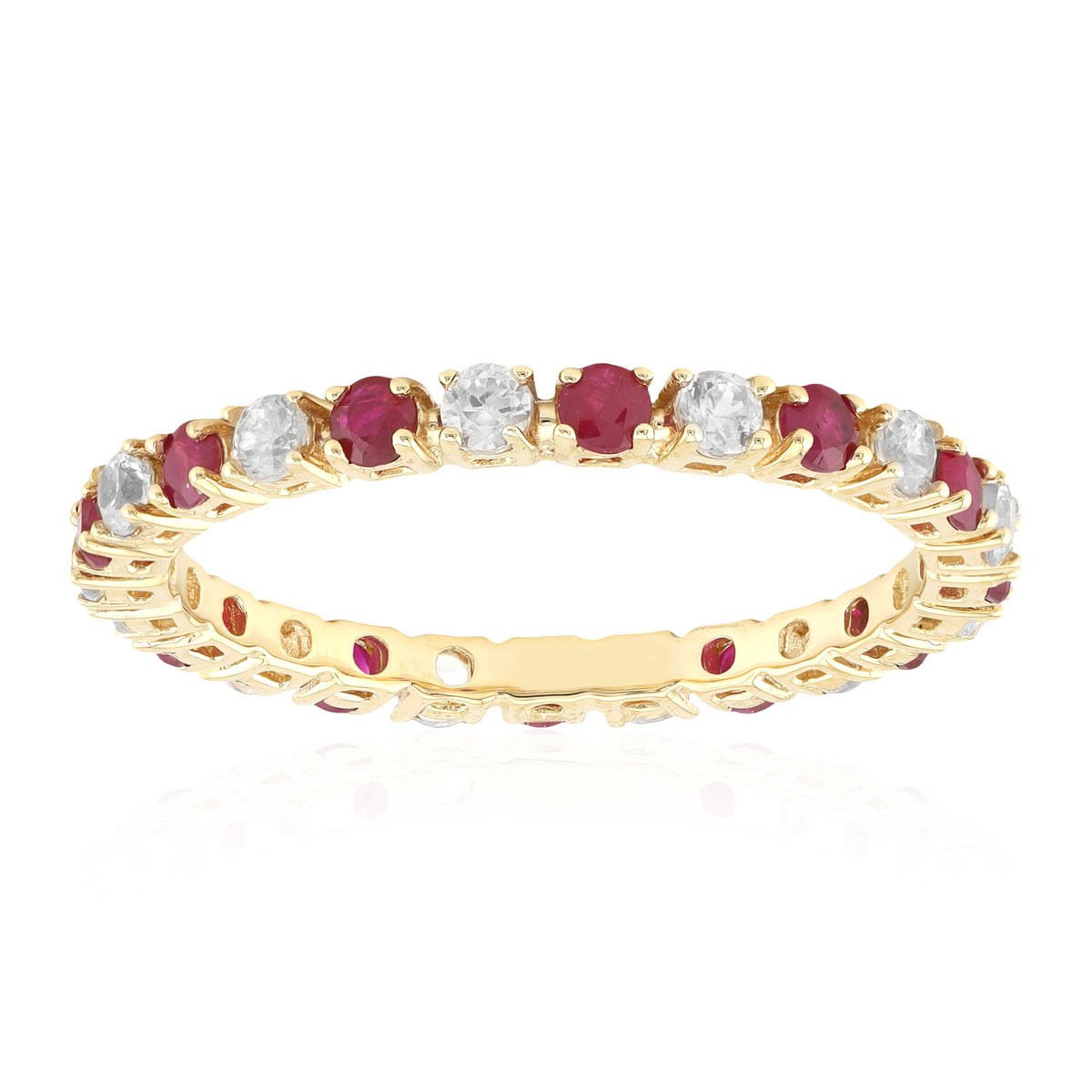 Cavill - Elegante 9K Geelgouden Ring met 0,53 ct Mozambique Robijnen & 0,65 ct Zirkonen - Rond - Vakmanschap & Dagelijks Draagbaar
