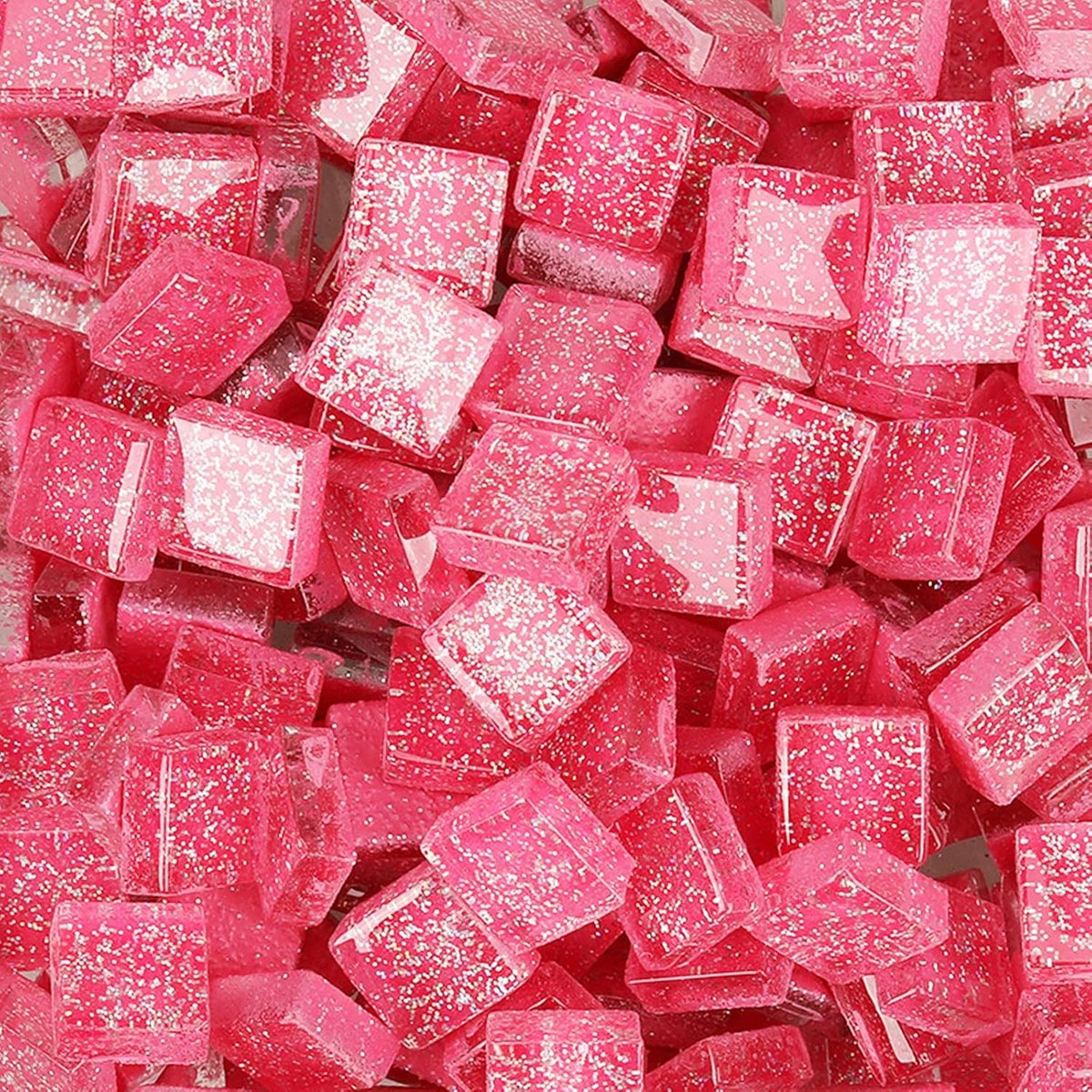 Mozaïektegels vierkante glitter kristal mozaïek stenen glazen stukken voor doe-het-zelf kunst ambachtelijke decoratie 200 g, 1 x 1 cm (roze)