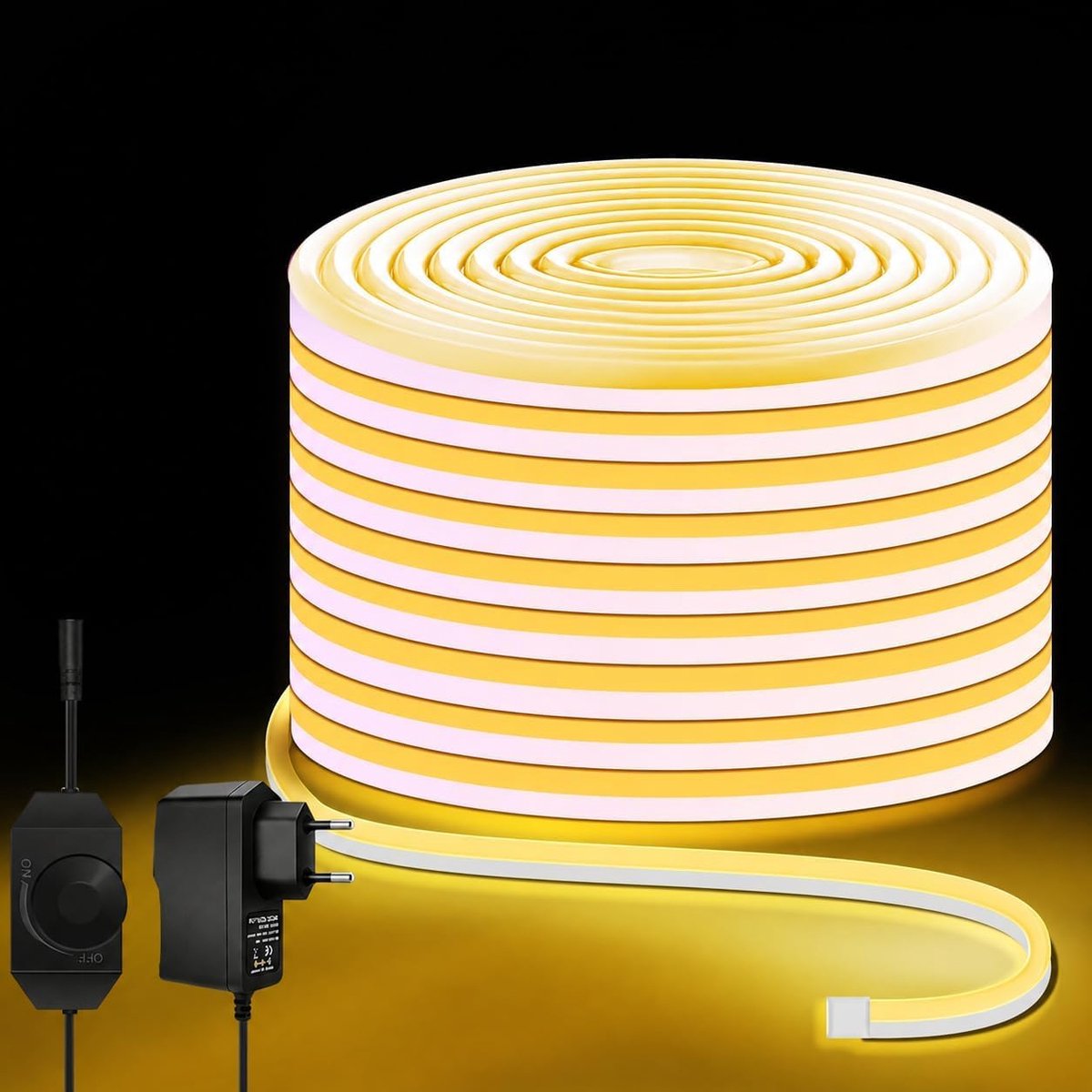 LED-lichtslang van 10 meter, 3000K warm wit, dimbare LED-strip, 24V, flexibel, inkortbaar, IP65 waterdicht, geschikt voor slaapkamer, binnen en buiten (inclusief voedingsadapter)