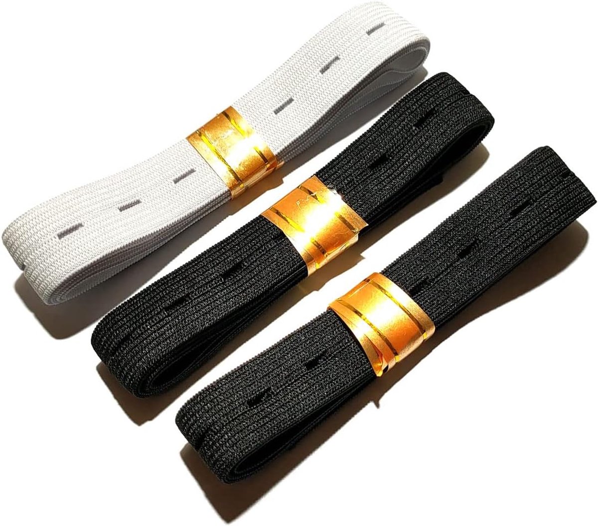 Set van 3 x elastieken met oogjes voor het naaien, elastische band, polyester, handwerk, doe-het-zelf, elastische band voor naaien, accessoires, korte benodigdheden en kleermakerij, wit en zwart (20