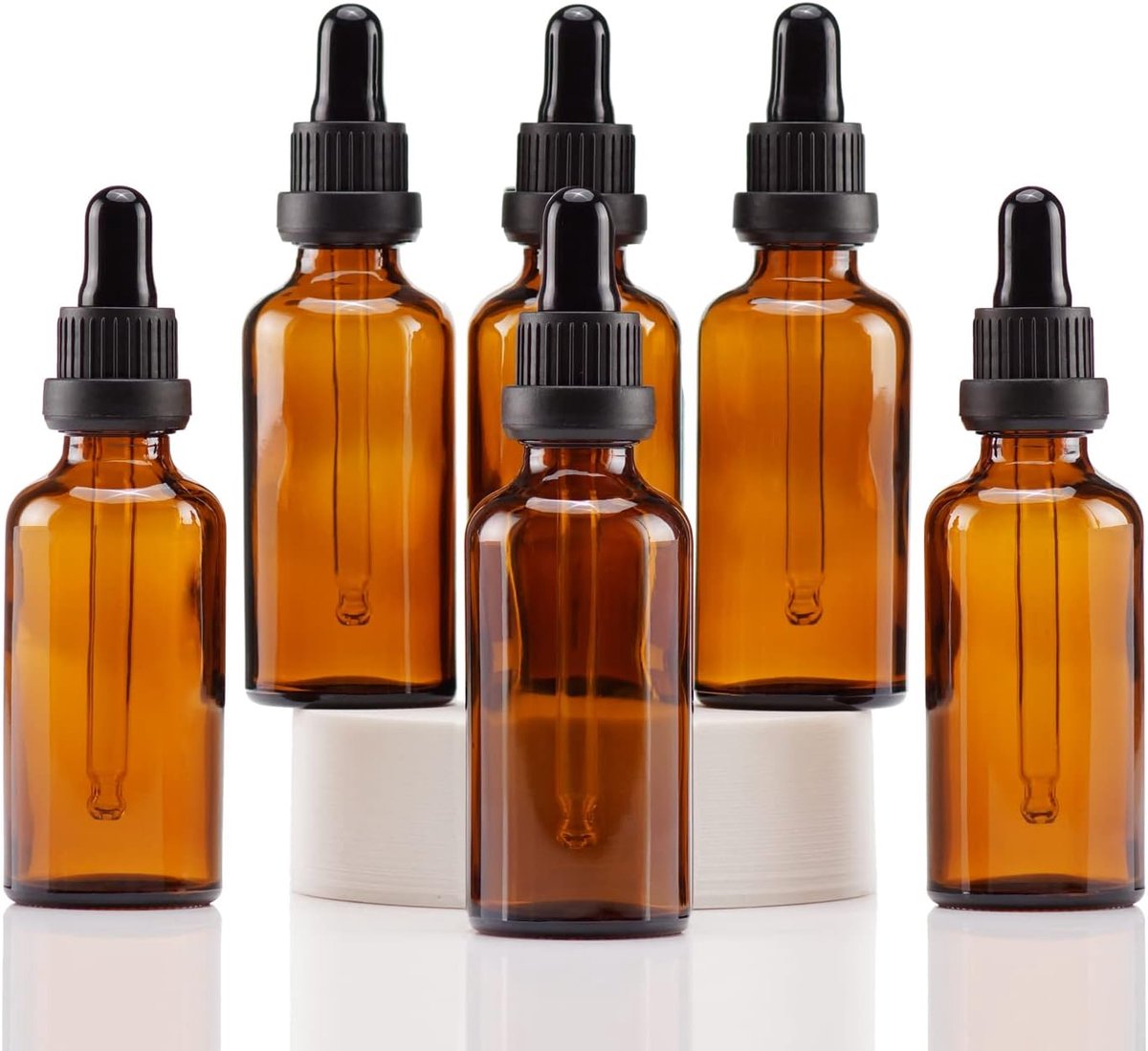 Amber Glazen Druppelflesje 50ml, met Glazen Pipet Druppelaar, voor Essentiële olie, Aromatherapie, Cosmetica, Laboratorium, Apotheek, Reizen, Massage - 6 Stuks