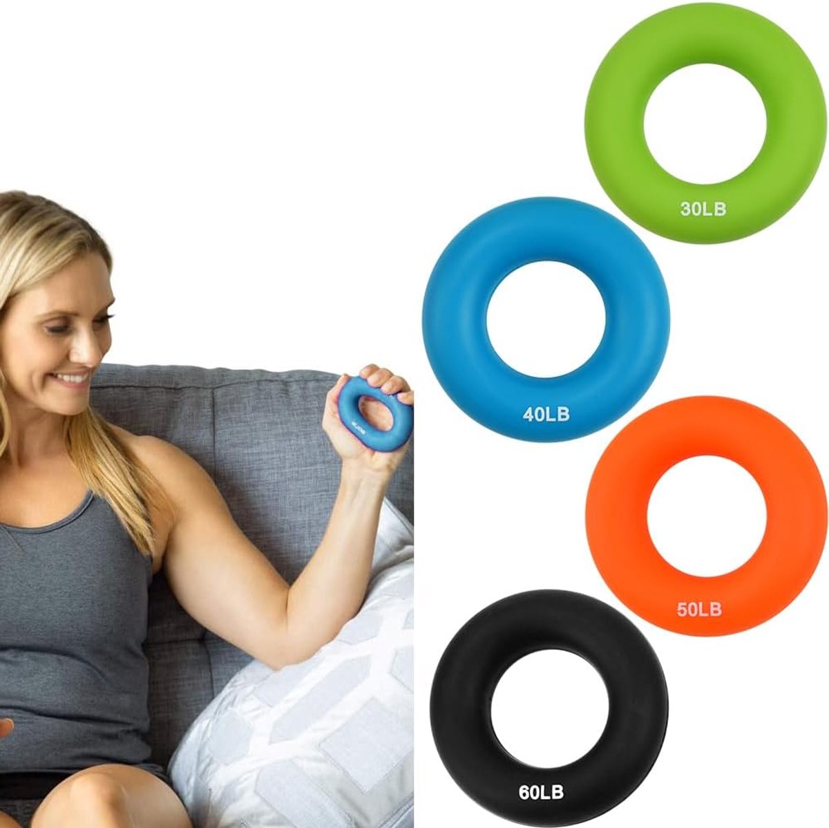 4 stuks cirkels voor gymnastiek, handtrainer, training, onderarm, versterker voor greep van siliconen 30/40/50/60 lb, 4 kleuren