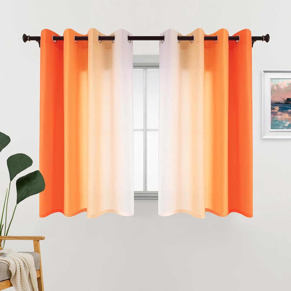 Gordijnen kort oranje wit gordijnen ondoorzichtig lichtdoorlatend voor kinderkamer slaapkamer woonkamer kleurverloop gordijnen set van 2 inkijkbescherming deco-gordijn half-transparant 175 cm