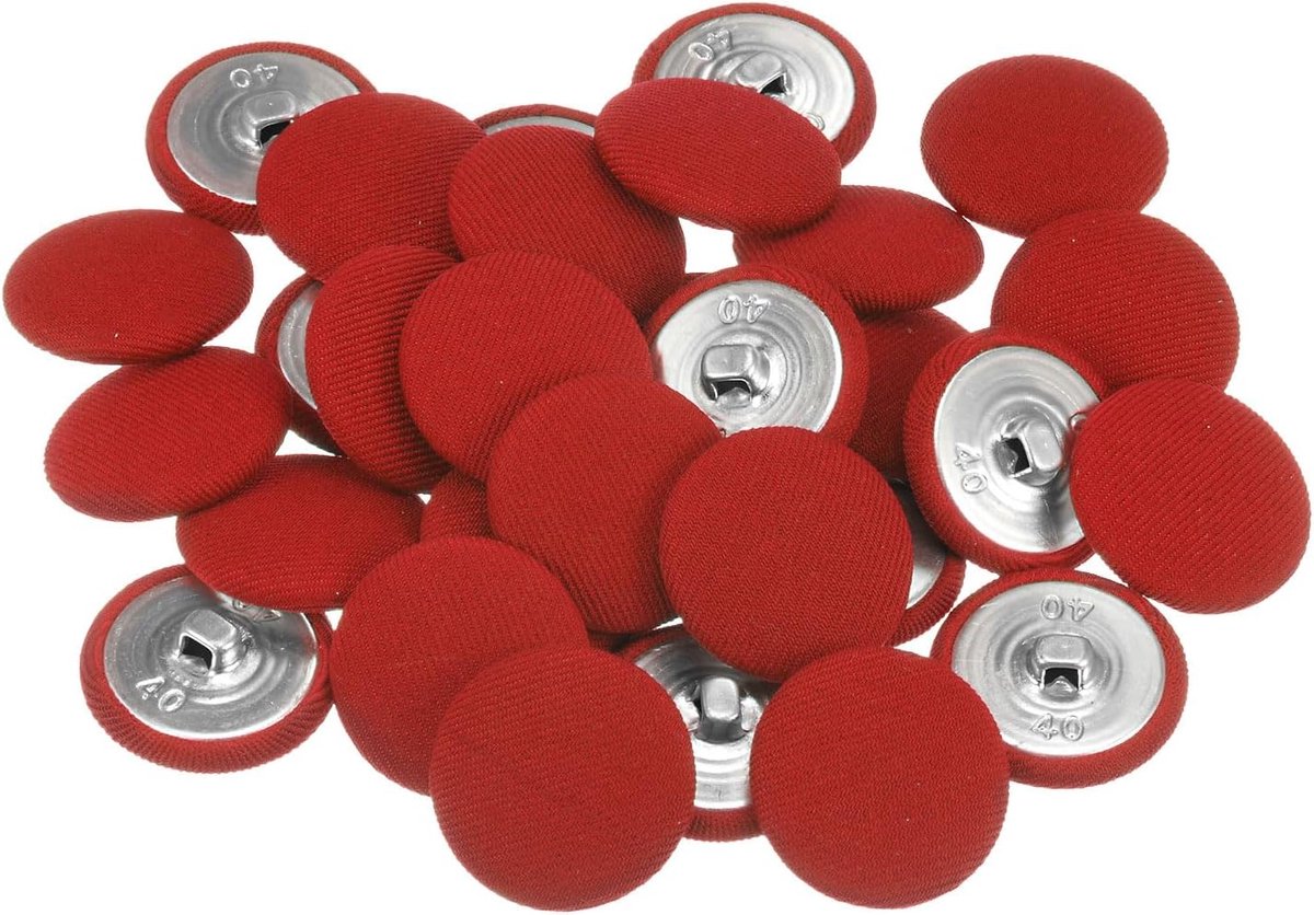 30 stuks 40 l met stof beklede knopen, 25 mm, ronde naaiknopen met metalen schacht voor kleding, jurken, blouses, jeans, accessoires om te naaien, elegant, rood