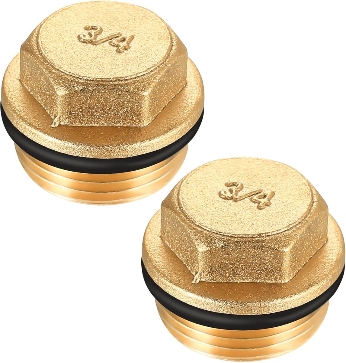 2 stuks 3/4 inch messing stop, messing blinde stop 3/4 inch buitendraad, G3/4 inch (Ø25 mm) blindstop buis eindkap met rubberen ring, afsluitstop buitendraad 3/4 inch voor waterleidingen