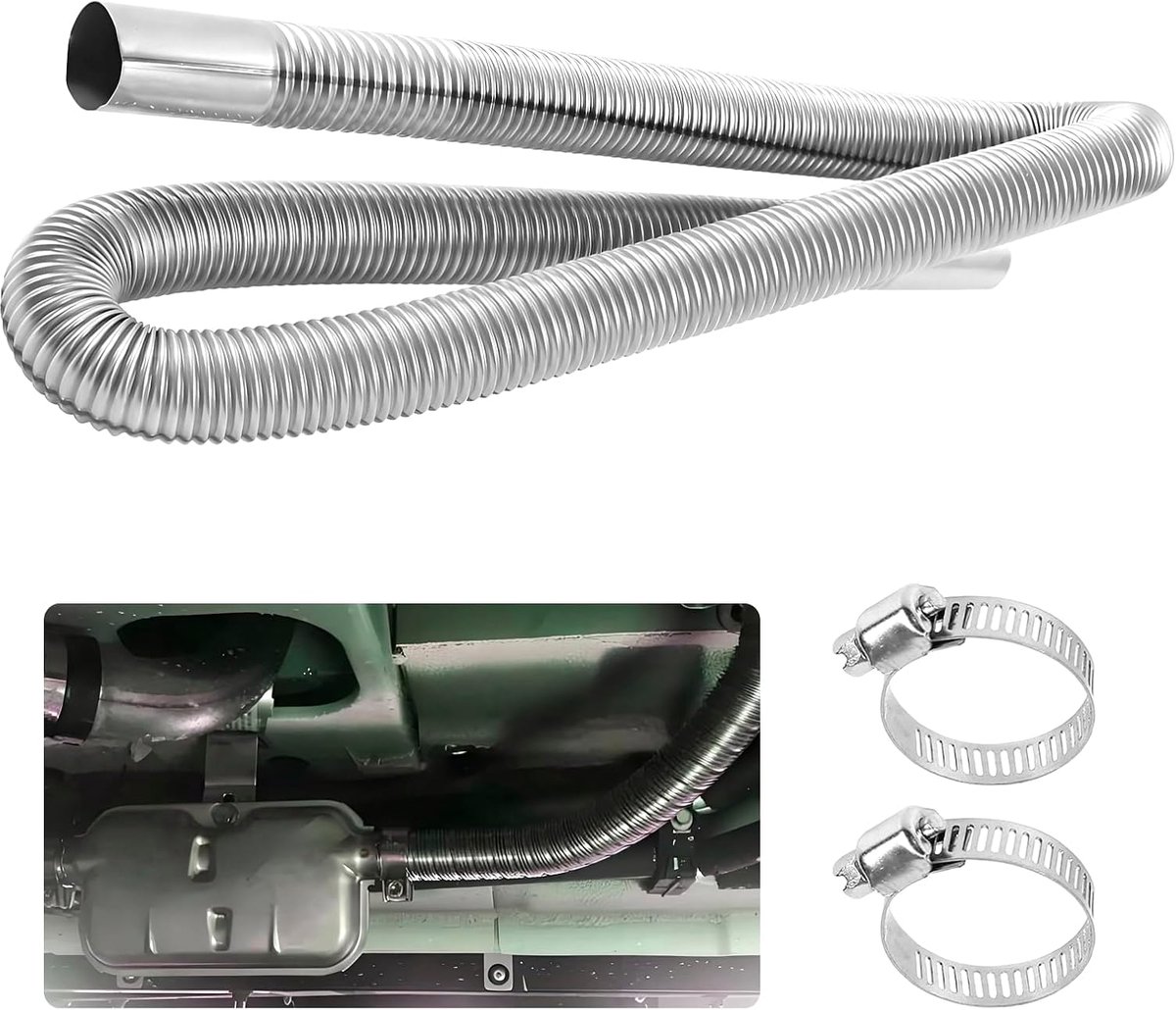 uitlaatpijp voor dieselverwarming, 150 cm, met 2 klemmen, set flexibele luchtdemperslang voor parkeerverwarming, generator en gasafvoeraccessoires