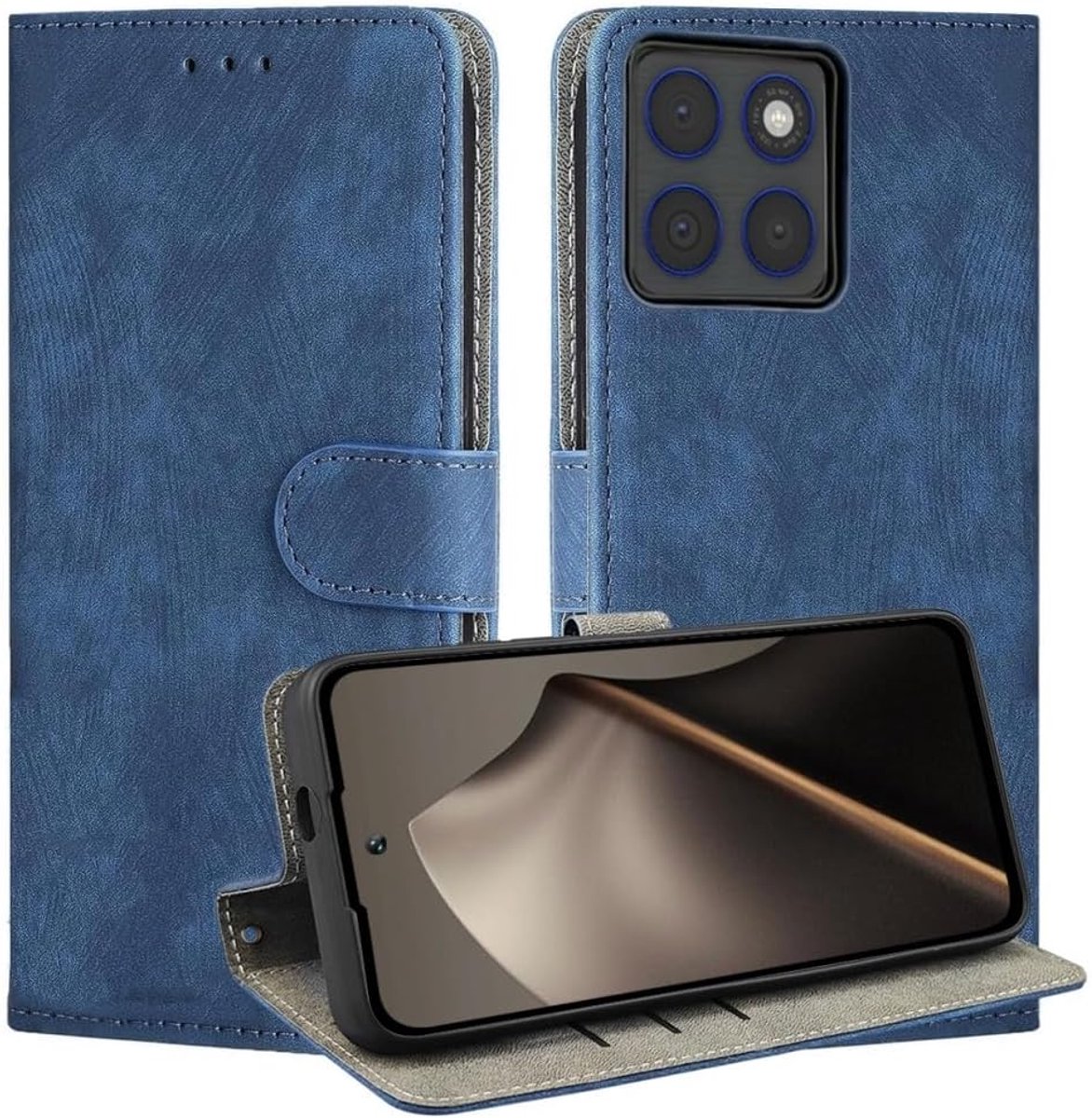 leren hoesje voor Motorola Edge 70 5G, portemonneefunctie met RFID bescherming, magnetische sluiting, ingebouwde TPU bescherm hoes.Blue