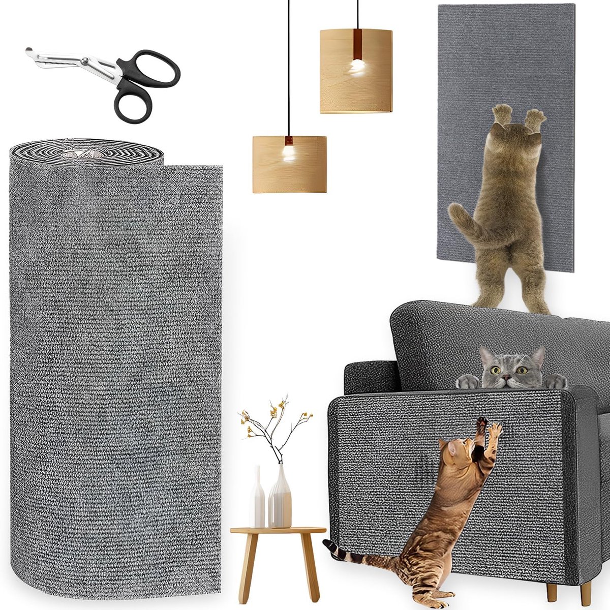 Krabtapijt voor katten, 300 x 40 cm, zelfklevende krabmat voor katten, doe-het-zelf klimmen, kattentoren ter bescherming (grijs, 300 x 40 cm)