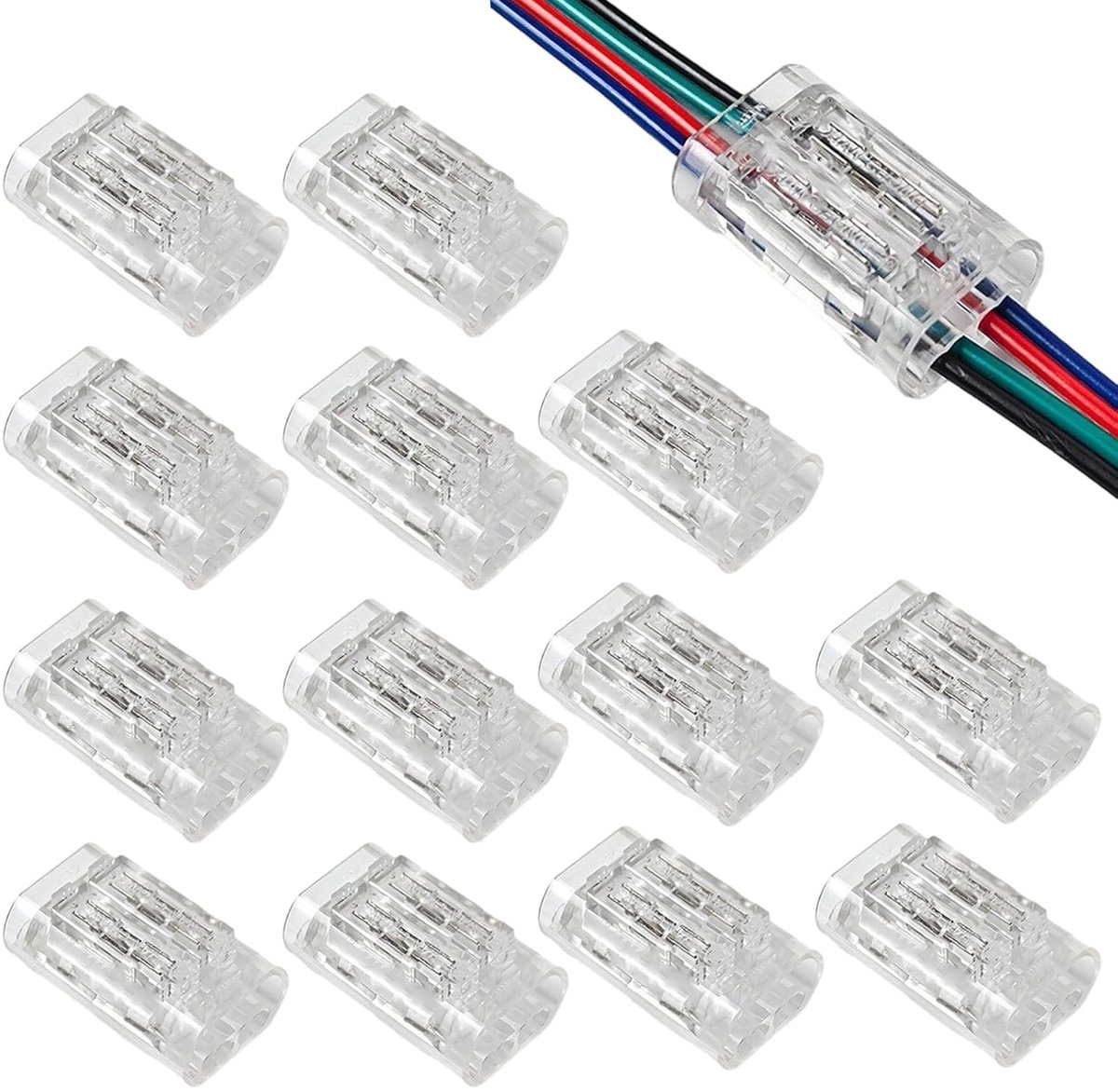 4-polige kabelverbinders, 10 stuks soldeervrije snelverbinders voor draad-naar-draad 0,35 - 0,5 mm² (AWG22-20), transparant, 4P elektrische connectoren
