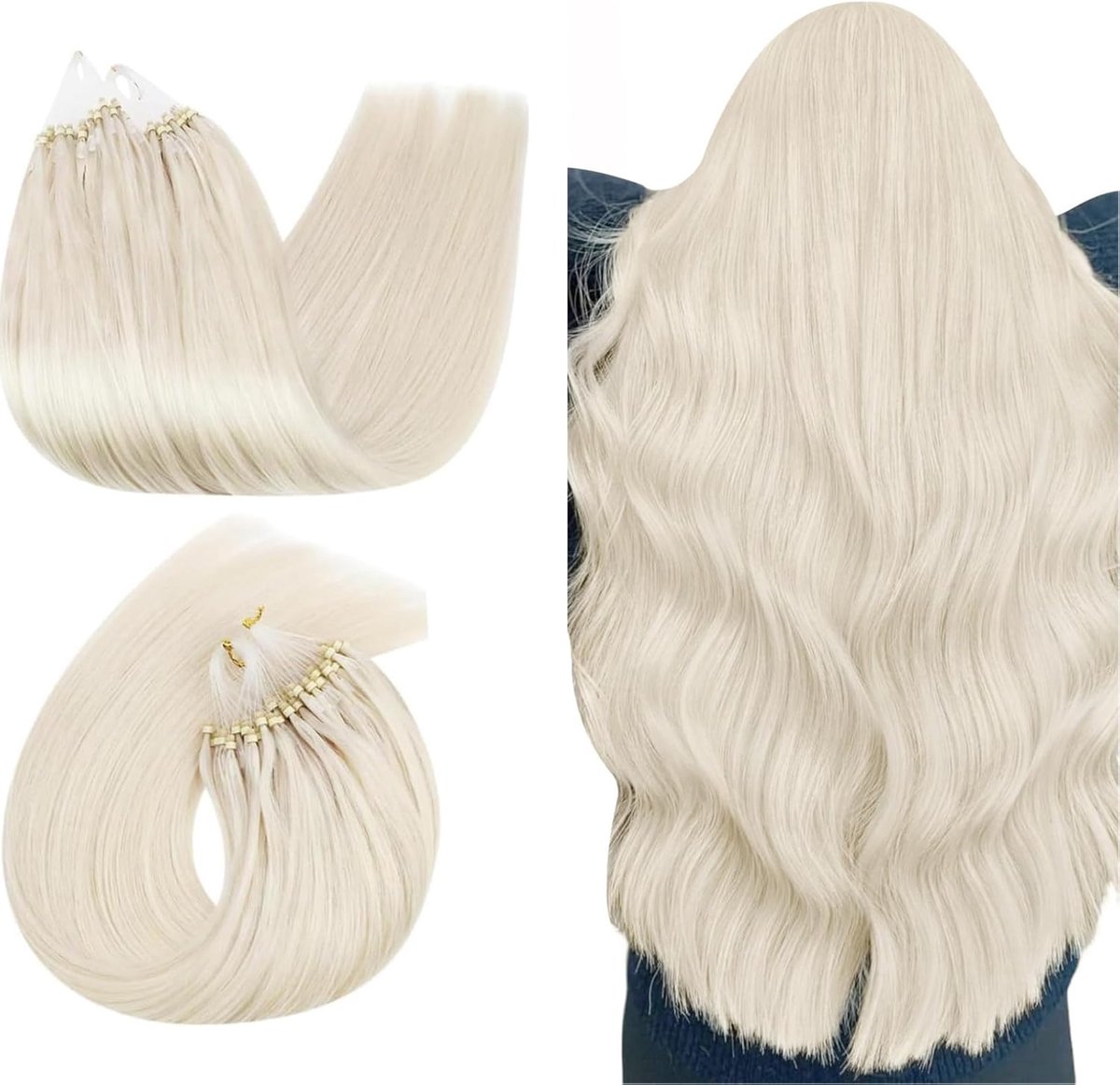 Microring Haar Extensions Echt Haar Blond 40 cm Micro Ring Hair Extensions Human Hair Platinablond 50g 50s #60A
