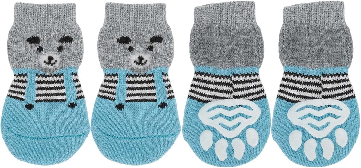 antislip, berenpatroon, sokken, hond, kat, huisdier, binnensokken, pootbescherming en tractie dankzij siliconengel voor honden en katten, 1 set (4 stuks), groot