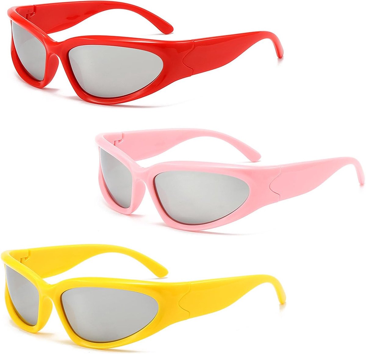 3 stuks Techno, Futuristische zonnebril voor dames en heren, Y2K wikkelbril Techno, modieuze zonnebril, rave-bril, zonnebril voor heren, UV400-bescherming