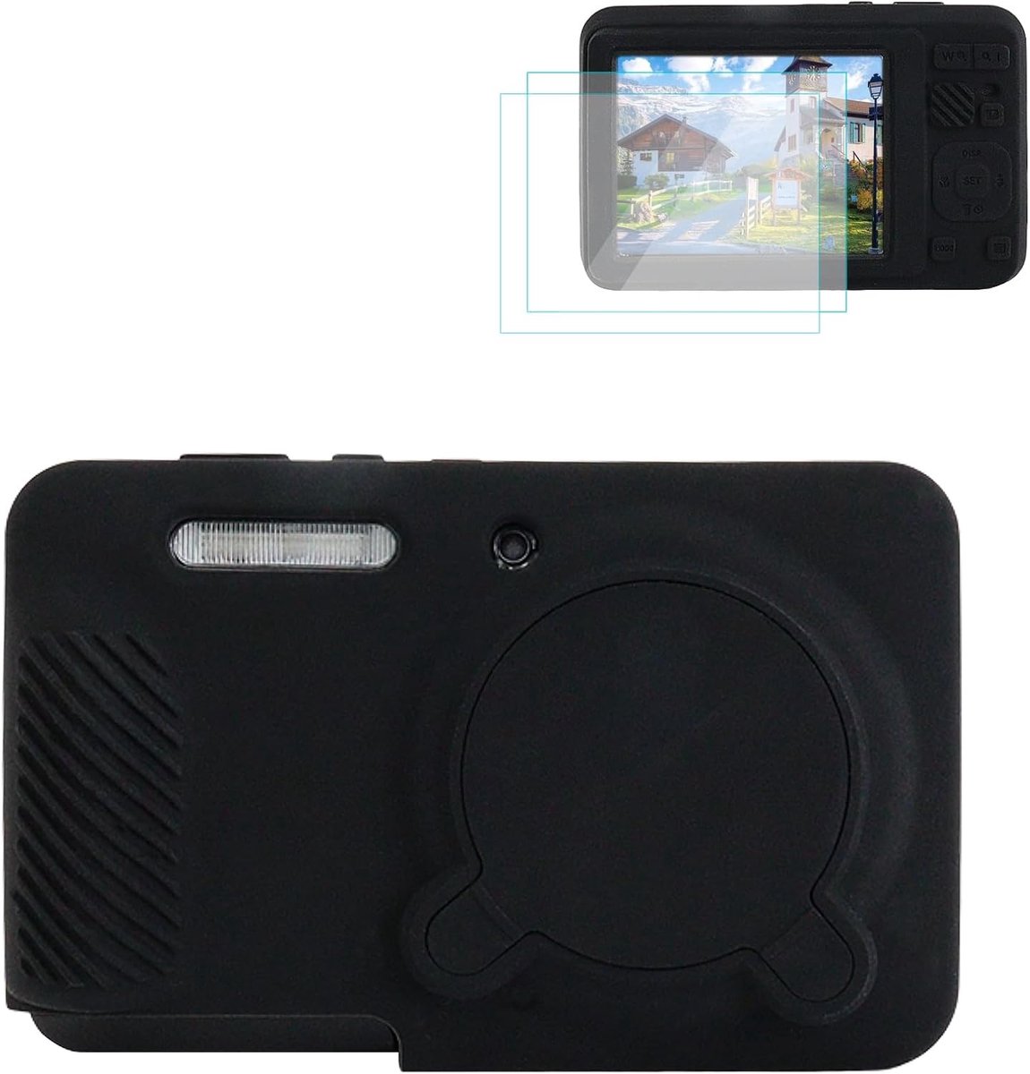 Siliconen Hoes voor Kodak PIXPRO FZ55 Hoesje, Accessoires voor Kodak PIXPRO FZ55 Hoes Omvat 2 Schermbeschermfolies, Afneembare Lenshoes, Antislip-Ontwerp, zwart
