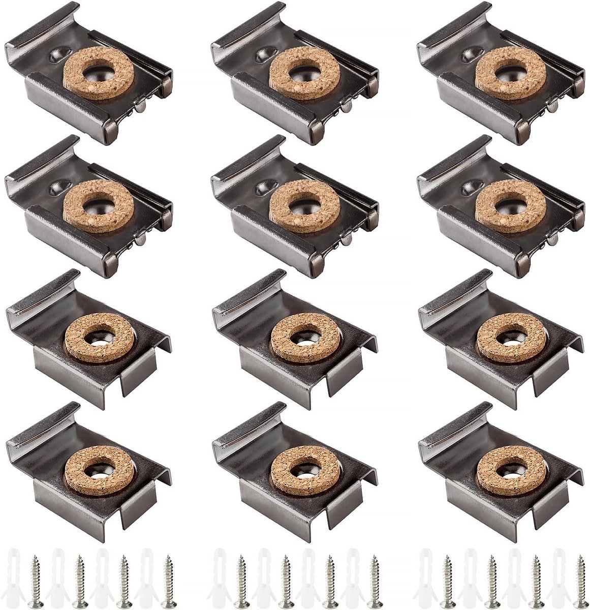 3 Sets (12 Stuks) Set Spiegelophangclips, Niet-Ingelijste Spiegelhouderclips, Veerbelaste Spiegelhangers, Spiegelclips, met Pluggen en Schroeven, voor Kamerspiegels, Zwart