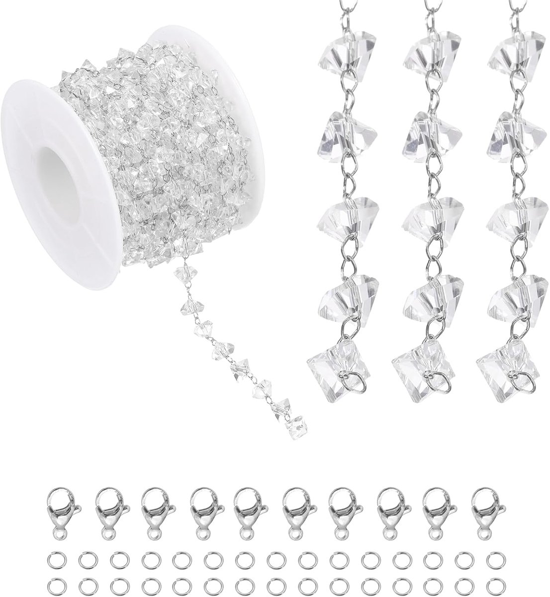 5m gefacetteerde driehoek kristal kettingrol, sieraden maken kettingschakels bulk met kreeftsluitingen springringen voor sieraden maken onderdelen DIY ambacht ketting armbanden, wit