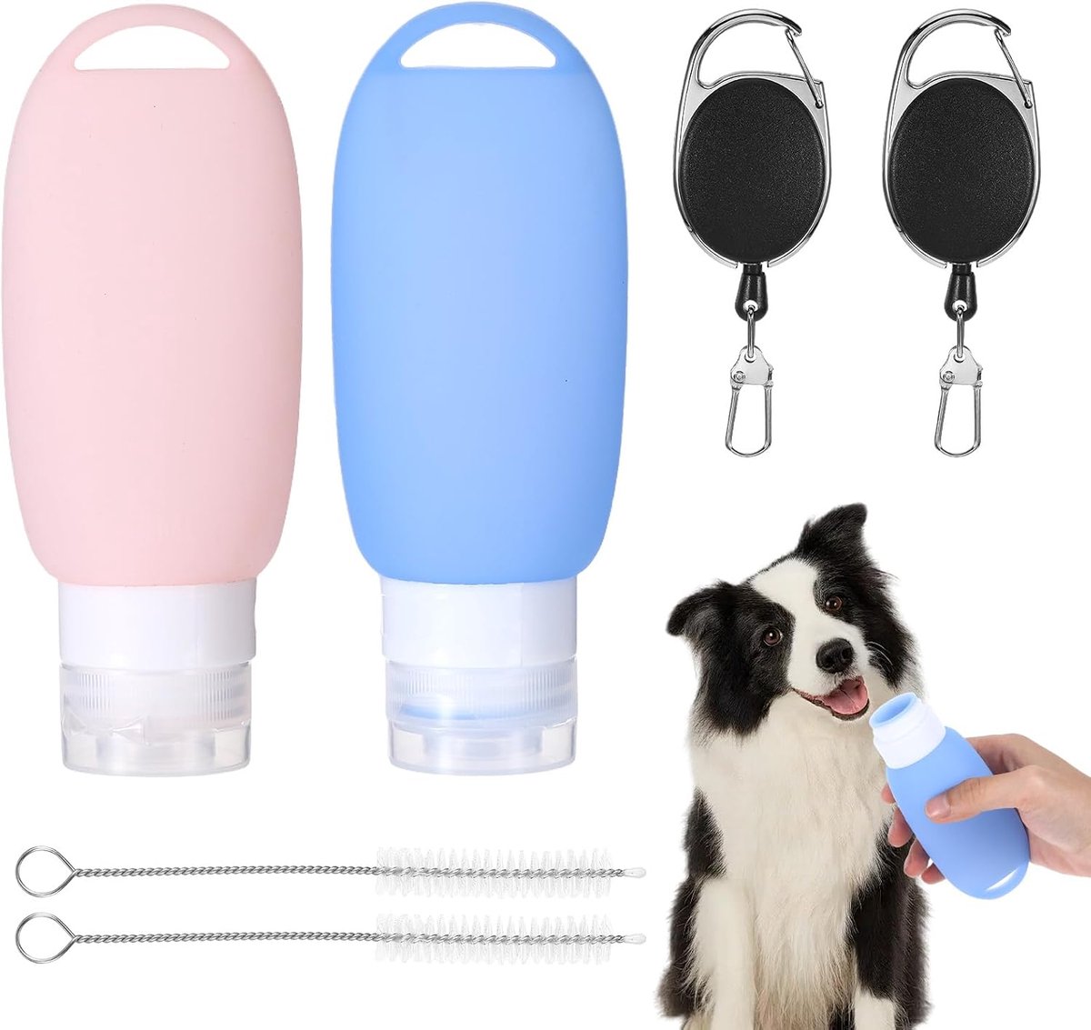 2 stuks 90 ml voedertube om hond te vullen, voederdummy voor honden, de lege tubes om te vullen zijn herbruikbaar en eenvoudig te reinigen (blauw + roze)