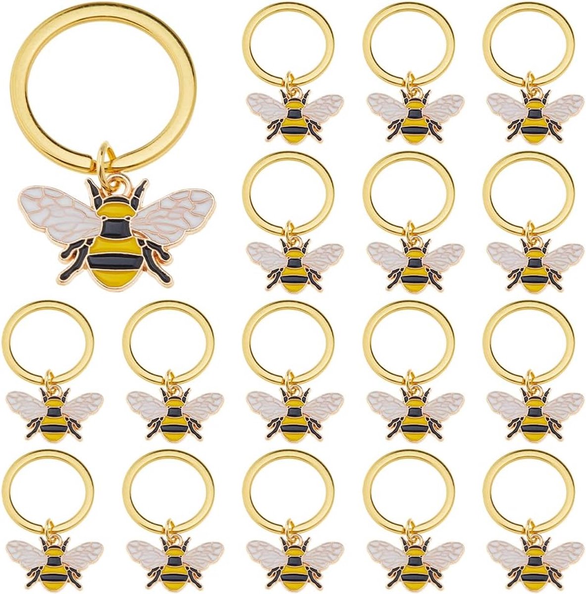 20 STKS Bijen Sleutelhangers Bee Sleutelhangers Honing Bee Charm Sleutelhanger Leuke Bijen Sleutelhangers Legering Emaille Dieren Sleutelhanger voor Tassen Pouch Purse Sleutels Huisdier
