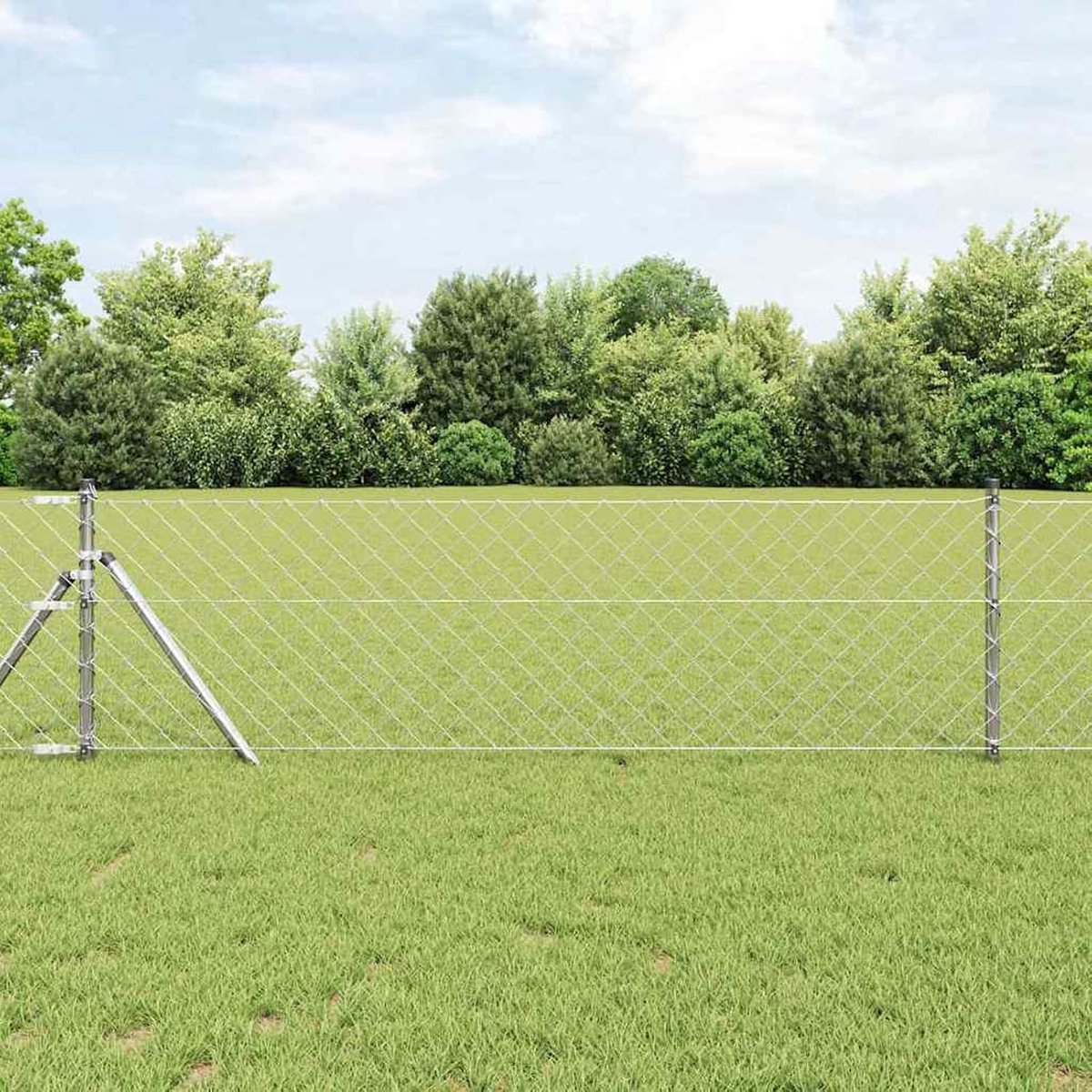 Kettingschakel hek met 7 palen 0,6 x 10 m verzinkt staal, tuinhekken draadomheining voor hekken, groentebedden, kippenren weideperceel 3351131